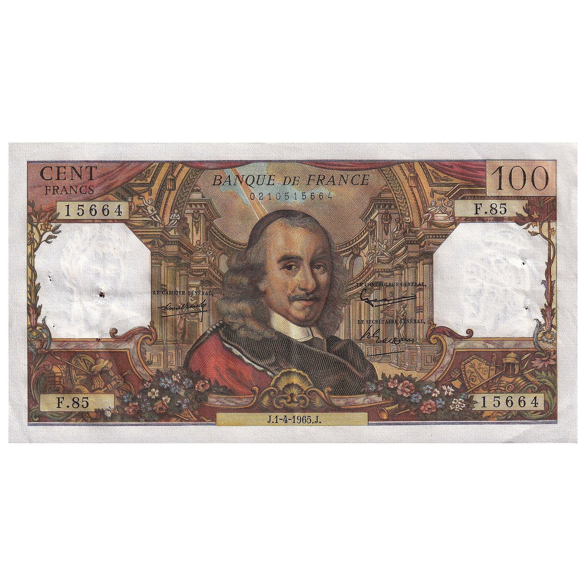 France, 100 Francs, Corneille, 1965, F.85, EF(40-45), Fayette:65.7, KM:149a