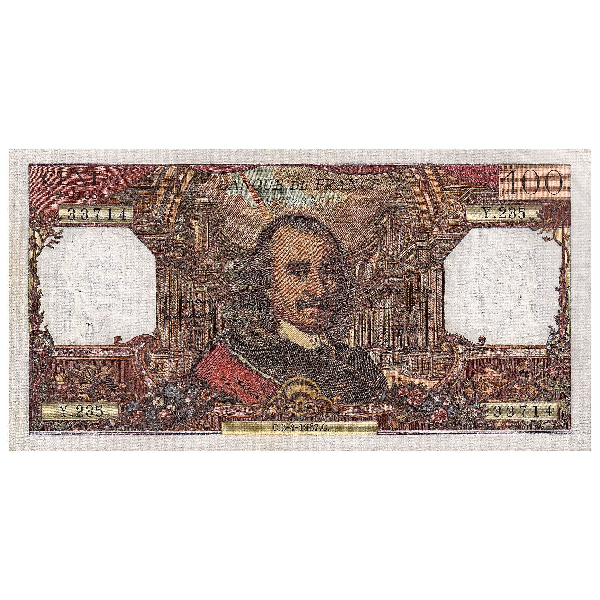 Francja, 100 Francs, Corneille, 1967, Y.235, EF(40-45), Fayette:65.17, KM:149b
