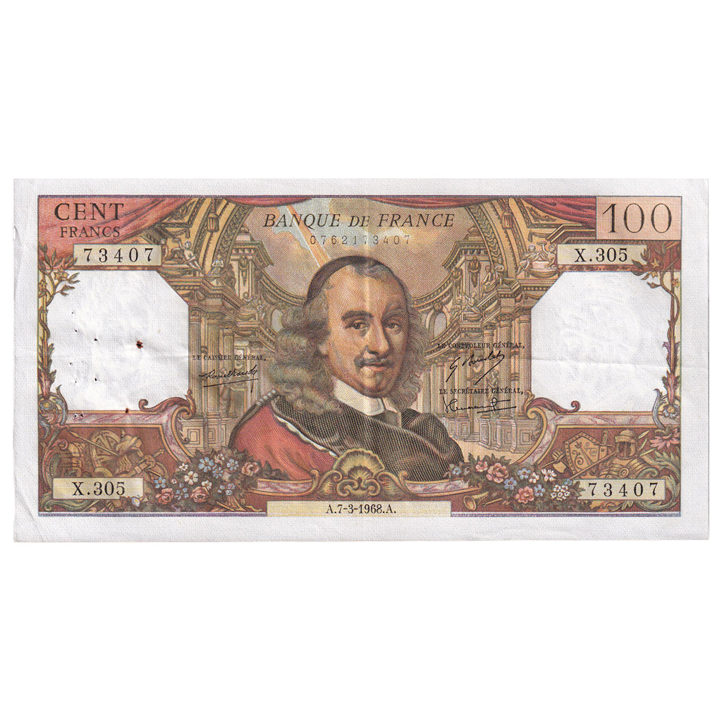 France, 100 Francs, Corneille, 1968, X.305, TTB, Fayette:65.21, KM:149c