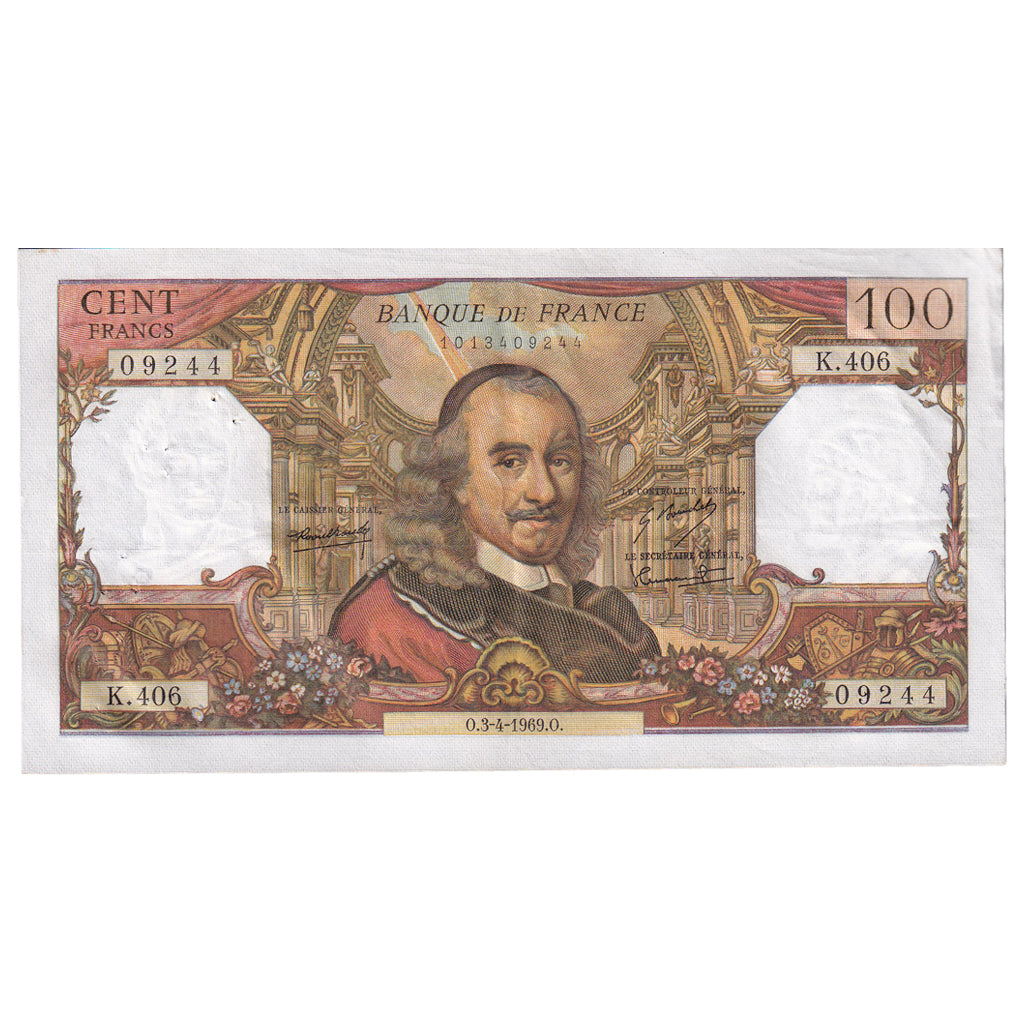 França, 100 Francs, Corneille, 1969, K.406, AU(50-53), Fayette:65.26, KM:149c