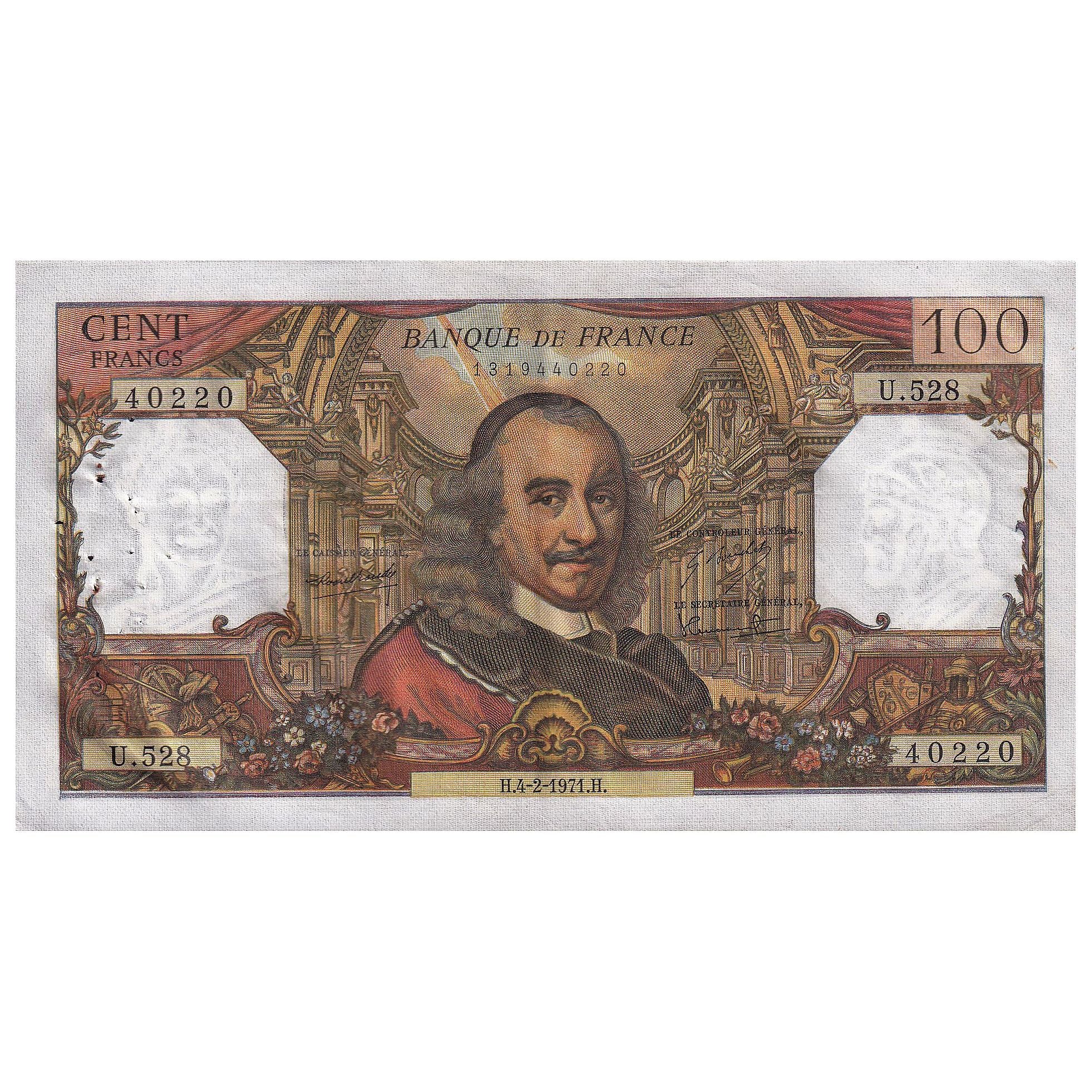 France, 100 Francs, Corneille, 1971, U.528, AU(50-53), Fayette:65.34, KM:149c