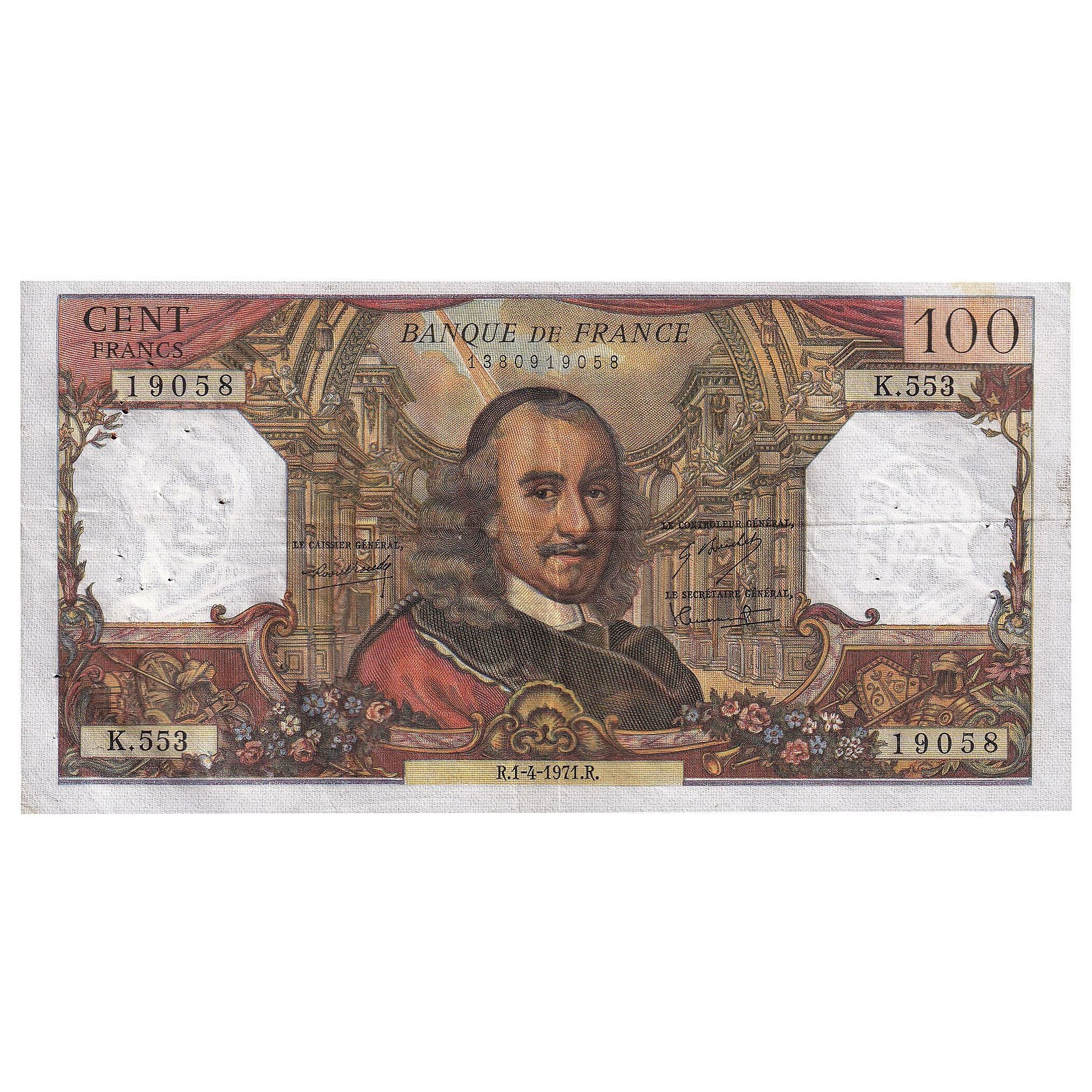 France, 100 Francs, Corneille, 1971, K.553, EF(40-45), Fayette:65.35, KM:149c