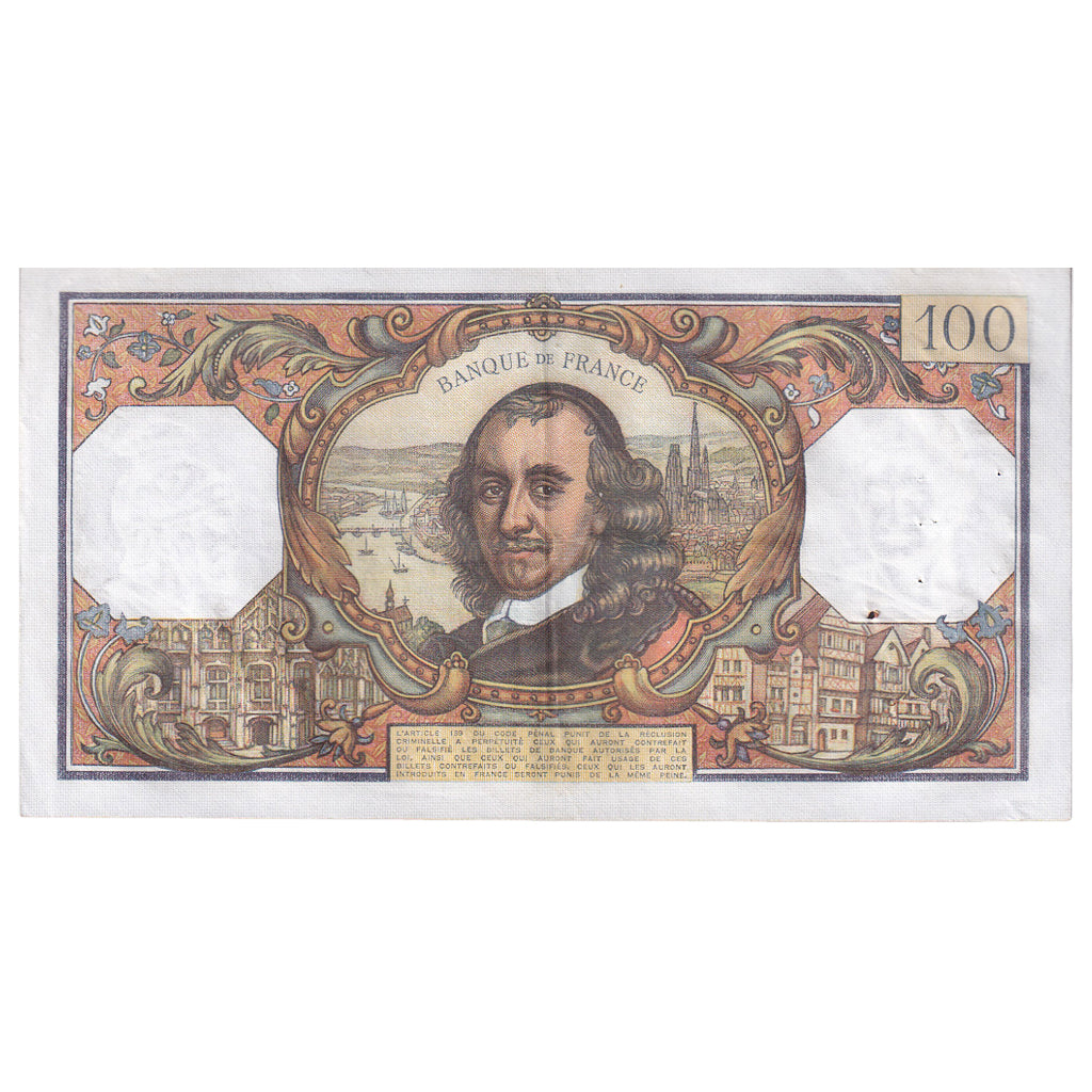 France, 100 Francs, Corneille, 1971, U.572, AU(50-53), Fayette:65.36, KM:149d