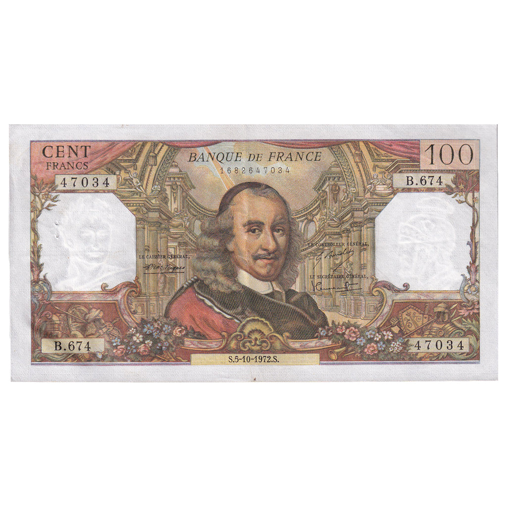 France, 100 Francs, Corneille, 1972, B.674, AU(50-53), Fayette:65.40, KM:149d