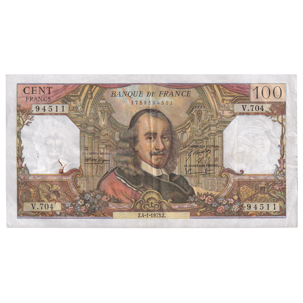 Francja, 100 Francs, Corneille, 1973, V.704, AU(50-53), Fayette:65.41, KM:149d