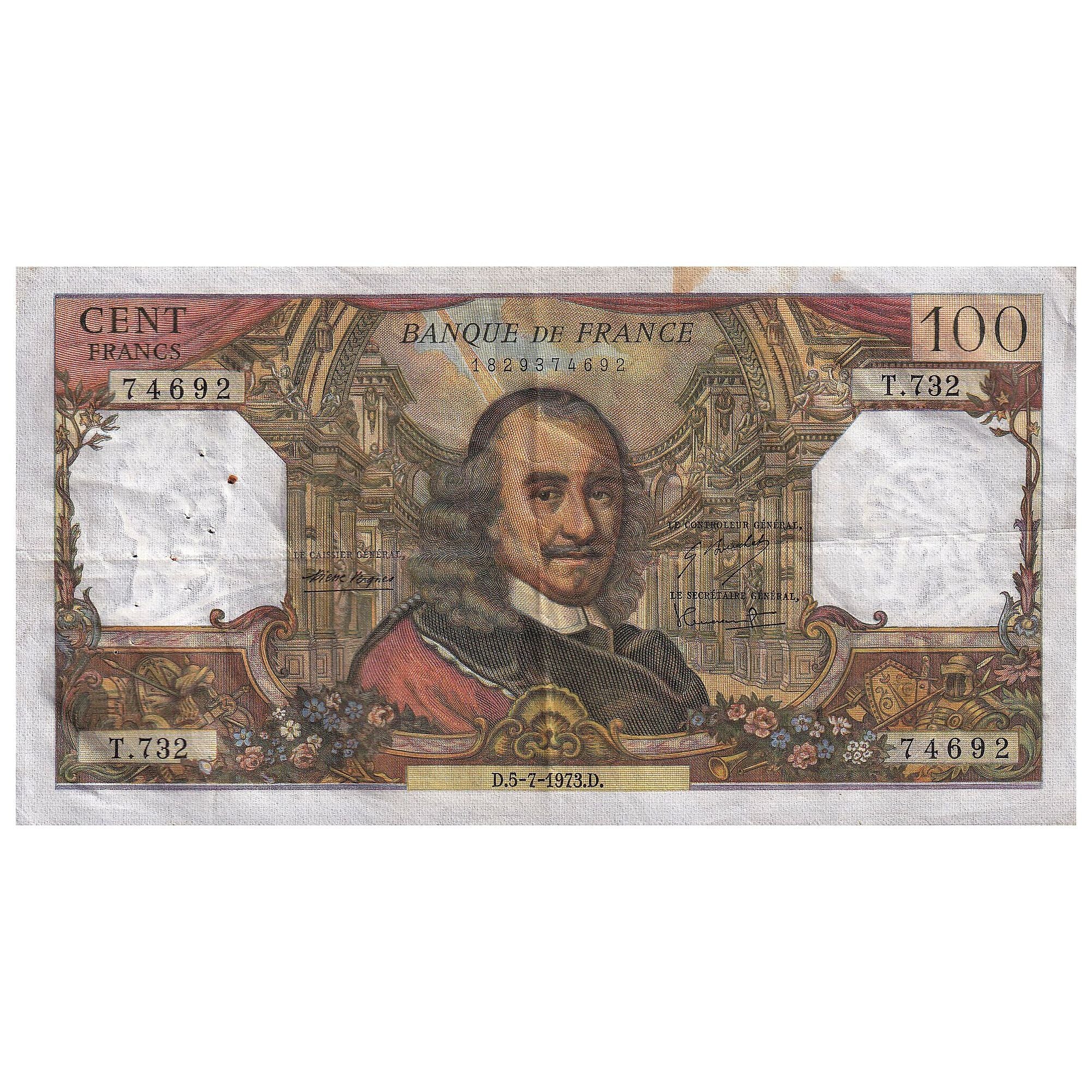 France, 100 Francs, Corneille, 1973, T.732, EF(40-45), Fayette:65.43, KM:149d