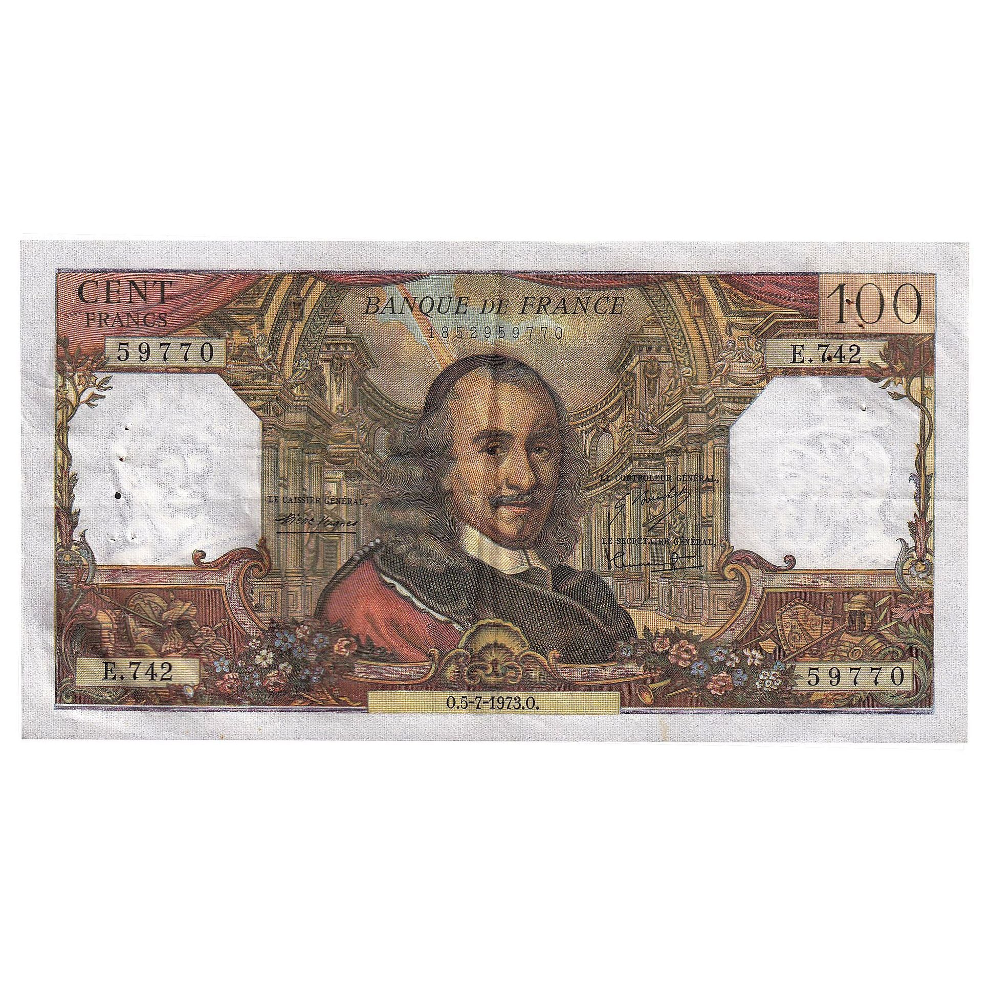 France, 100 Francs, Corneille, 1973, E.742, EF(40-45), Fayette:65.43, KM:149d