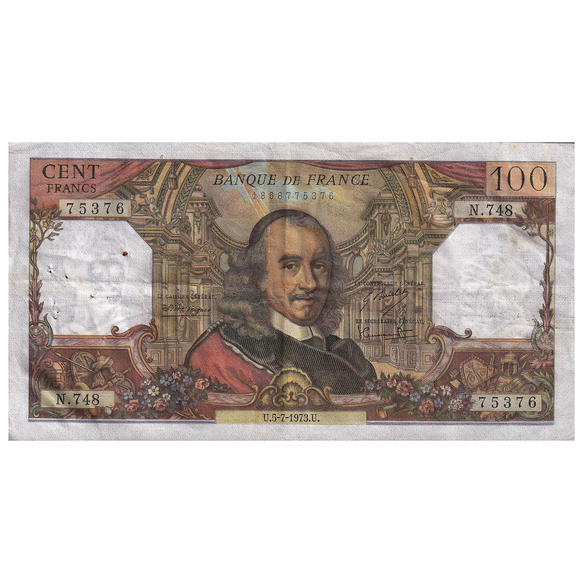 France, 100 Francs, Corneille, 1973, N.748, EF(40-45), Fayette:65.43, KM:149d
