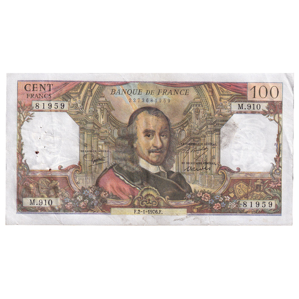 France, 100 Francs, Corneille, 1976, M.910, EF(40-45), Fayette:65.51, KM:149f