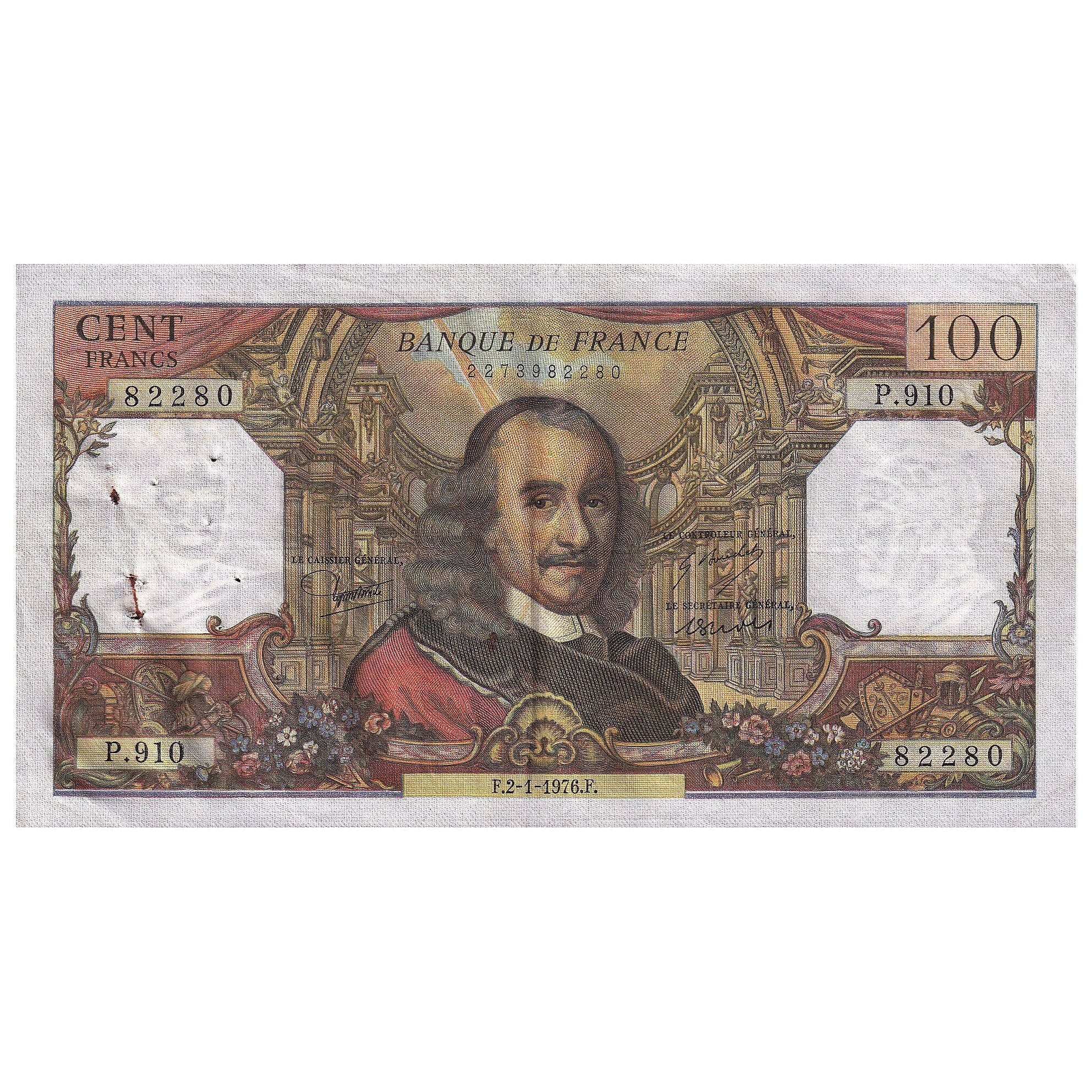 France, 100 Francs, Corneille, 1976, M.910, EF(40-45), Fayette:65.51, KM:149f