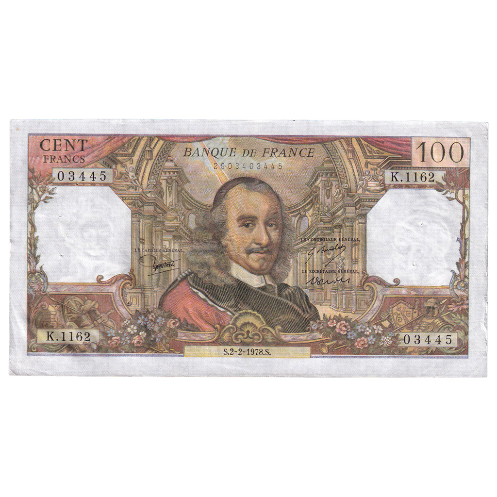 France, 100 Francs, Corneille, 1978, K.1162, AU(50-53), Fayette:65.61, KM:149f