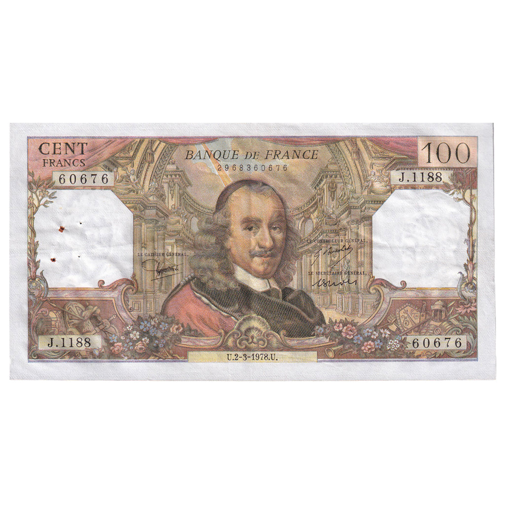 France, 100 Francs, Corneille, 1978, J.1188, AU(50-53), Fayette:65.62, KM:149f