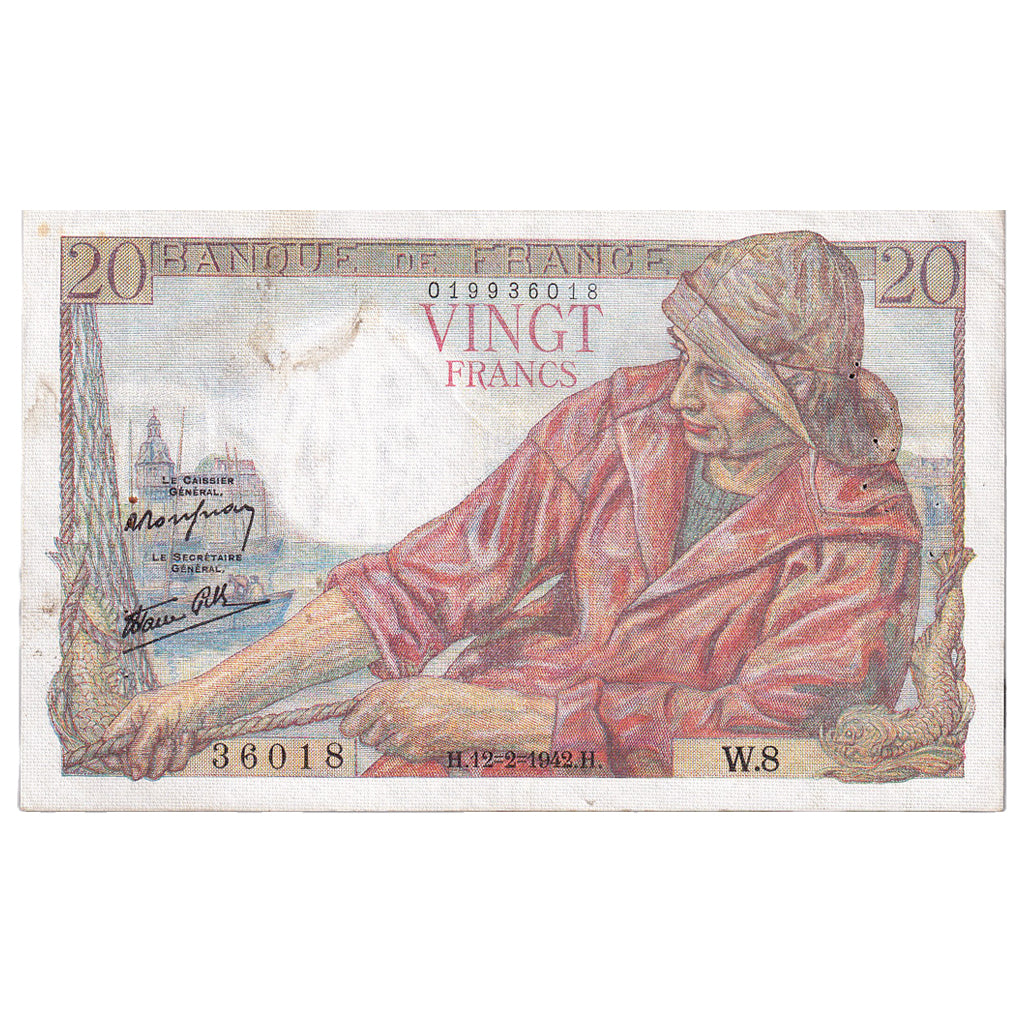 Frankreich, 20 Francs, Pêcheur, 1942, W.8, SS, Fayette:13.01, KM:100a