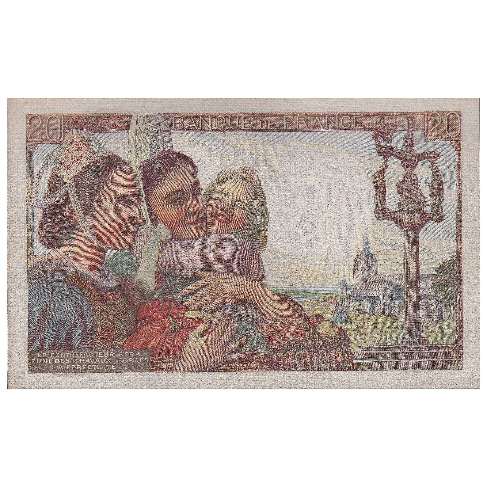 Francia, 20 Francs, Pêcheur, 1943, V.81, EBC, Fayette:13.6, KM:100a