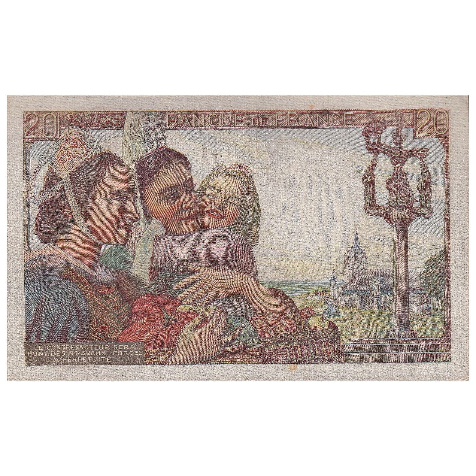 France, 20 Francs, Pêcheur, 1943, V.81, AU(50-53), Fayette:13.6, KM:100a