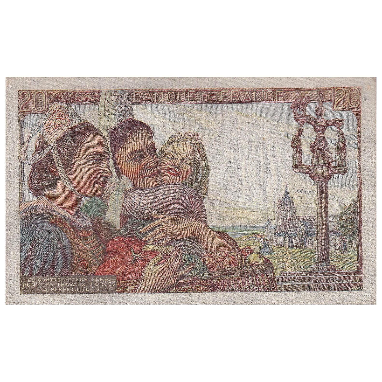 França, 20 Francs, Pêcheur, 1943, V.81, AU(55-58), Fayette:13.6, KM:100a