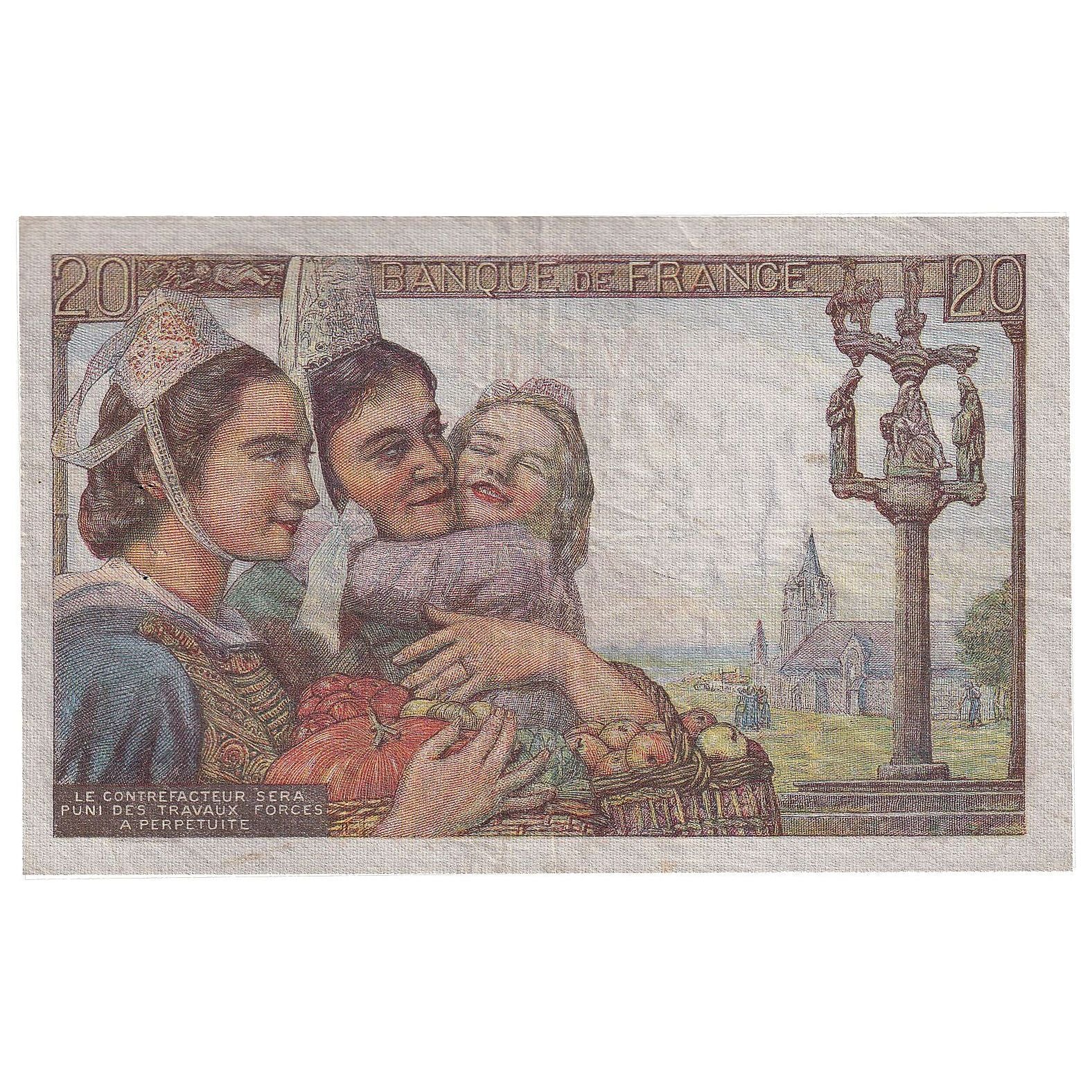 Francia, 20 Francs, Pêcheur, 1943, B.93, MBC+, Fayette:13.7, KM:100a