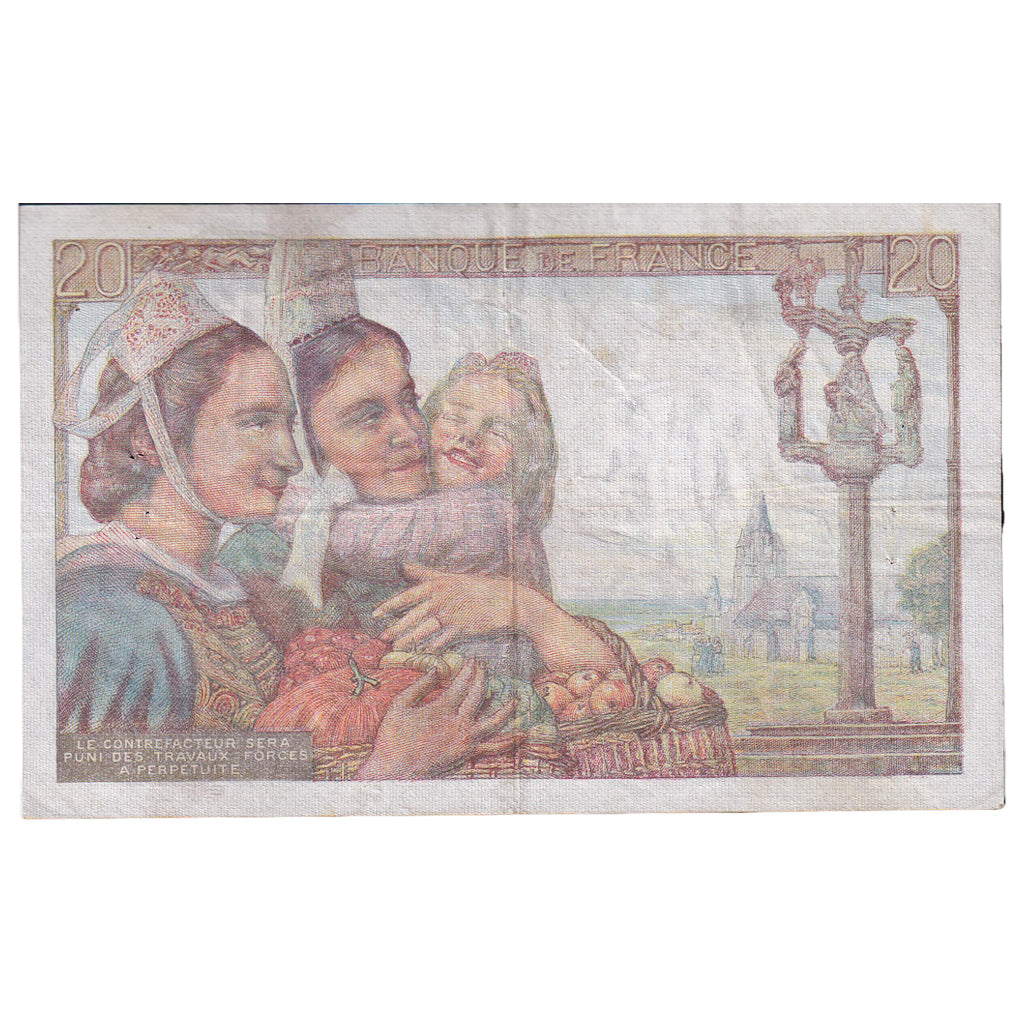 França, 20 Francs, Pêcheur, 1944, L.110, EF(40-45), Fayette:13.8, KM:100a