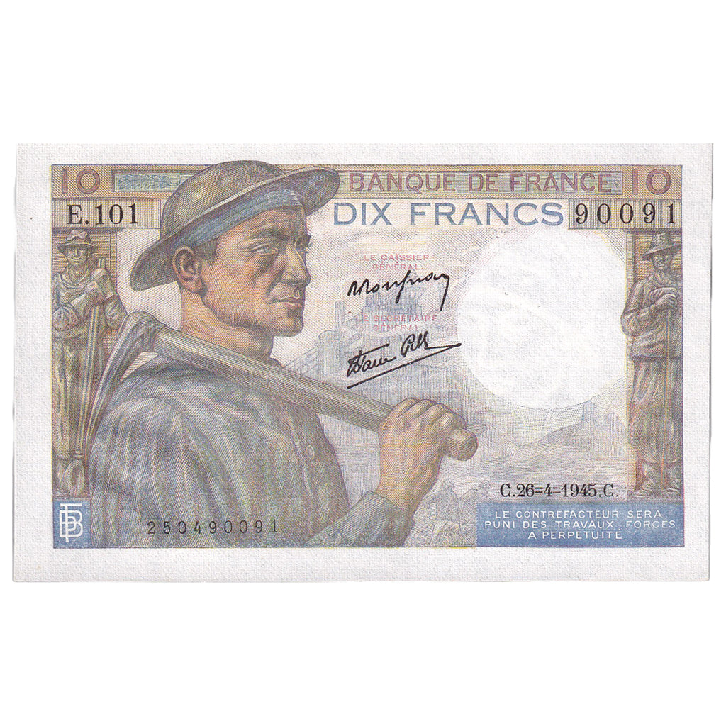 France, 10 Francs, Mineur, 1945, E.101, UNC(65-70), Fayette:8.14, KM:99e