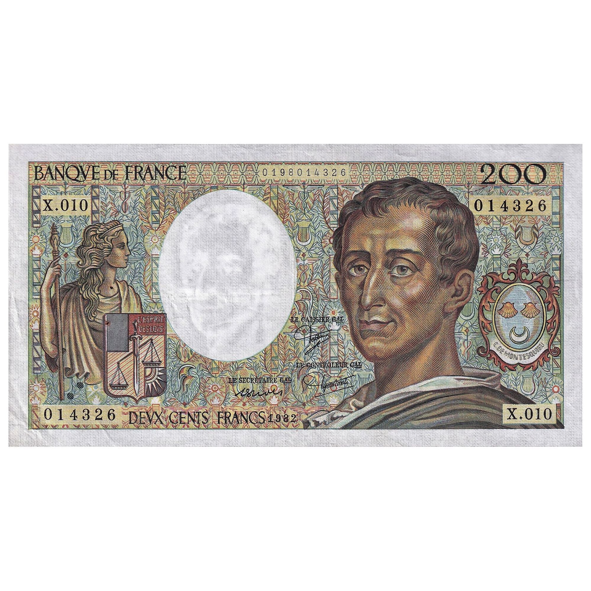 Francia, 200 Francs, Montesquieu, 1982, X.010, BB, Fayette:70.02, KM:155a