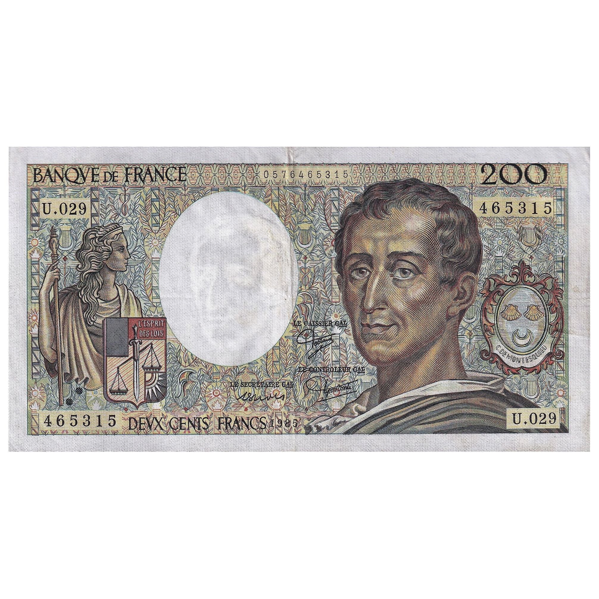 França, 200 Francs, Montesquieu, 1985, U.029, EF(40-45), Fayette:70.05, KM:155a