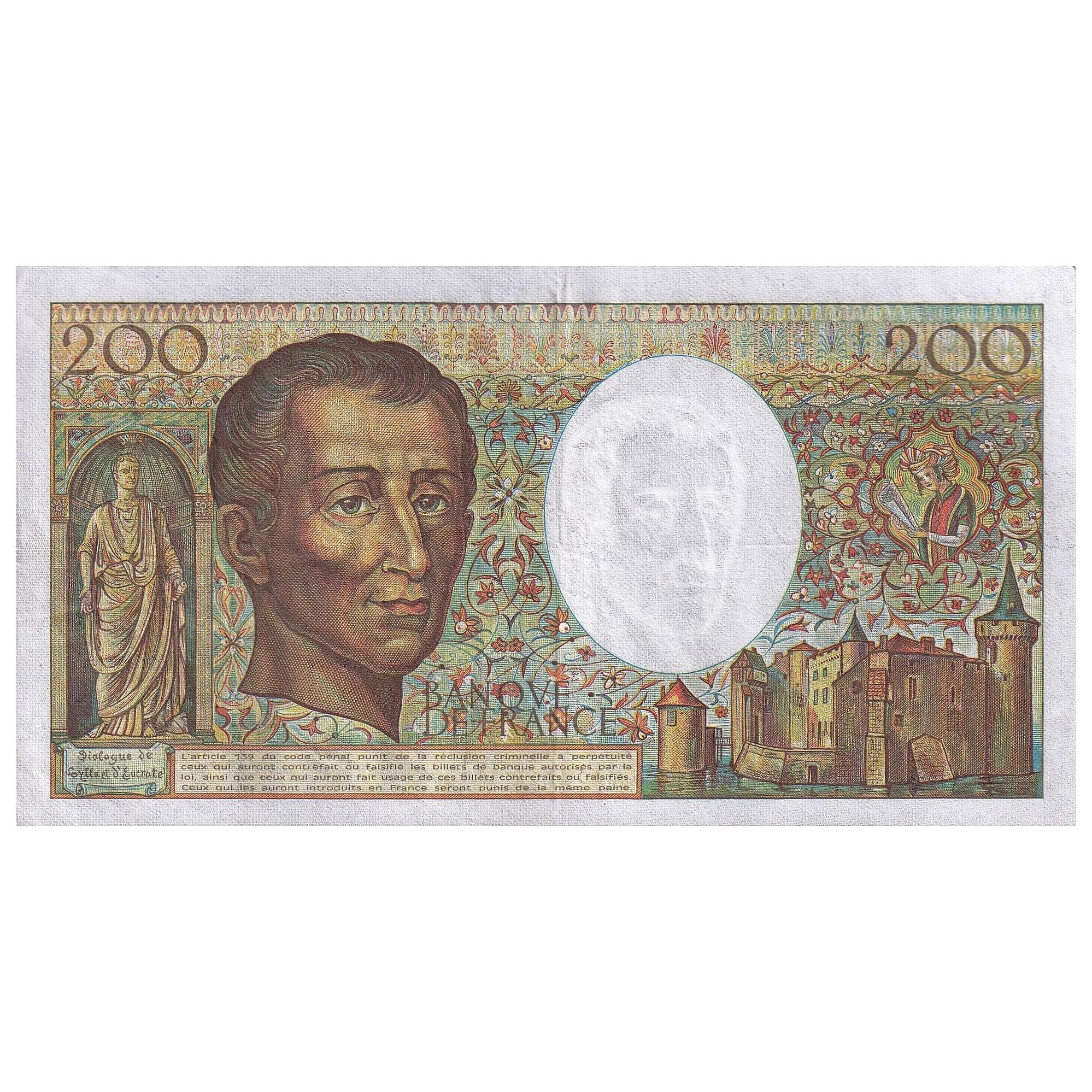 França, 200 Francs, Montesquieu, 1985, U.029, EF(40-45), Fayette:70.05, KM:155a