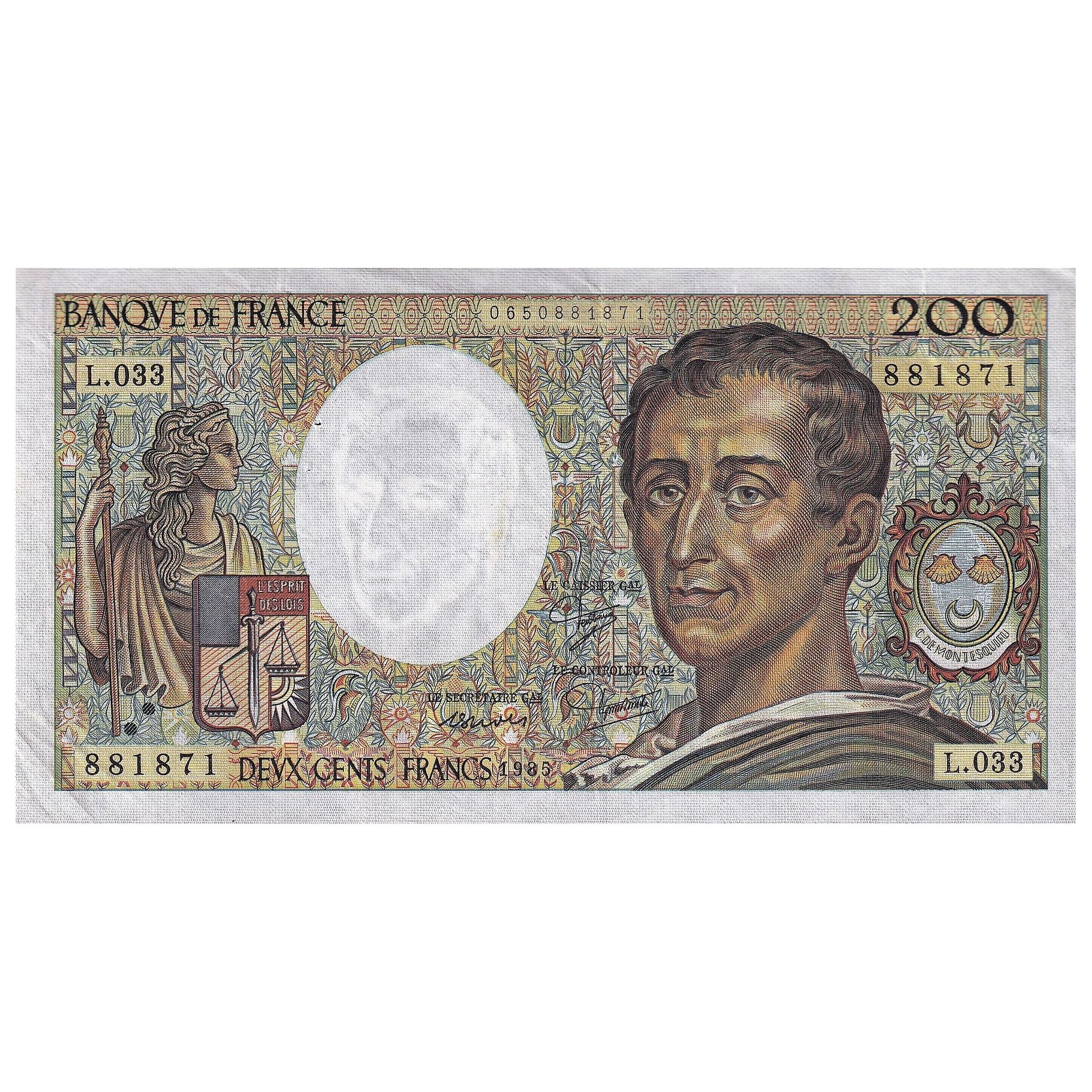 Francia, 200 Francs, Montesquieu, 1985, L.033, BB+, Fayette:70.05, KM:155a