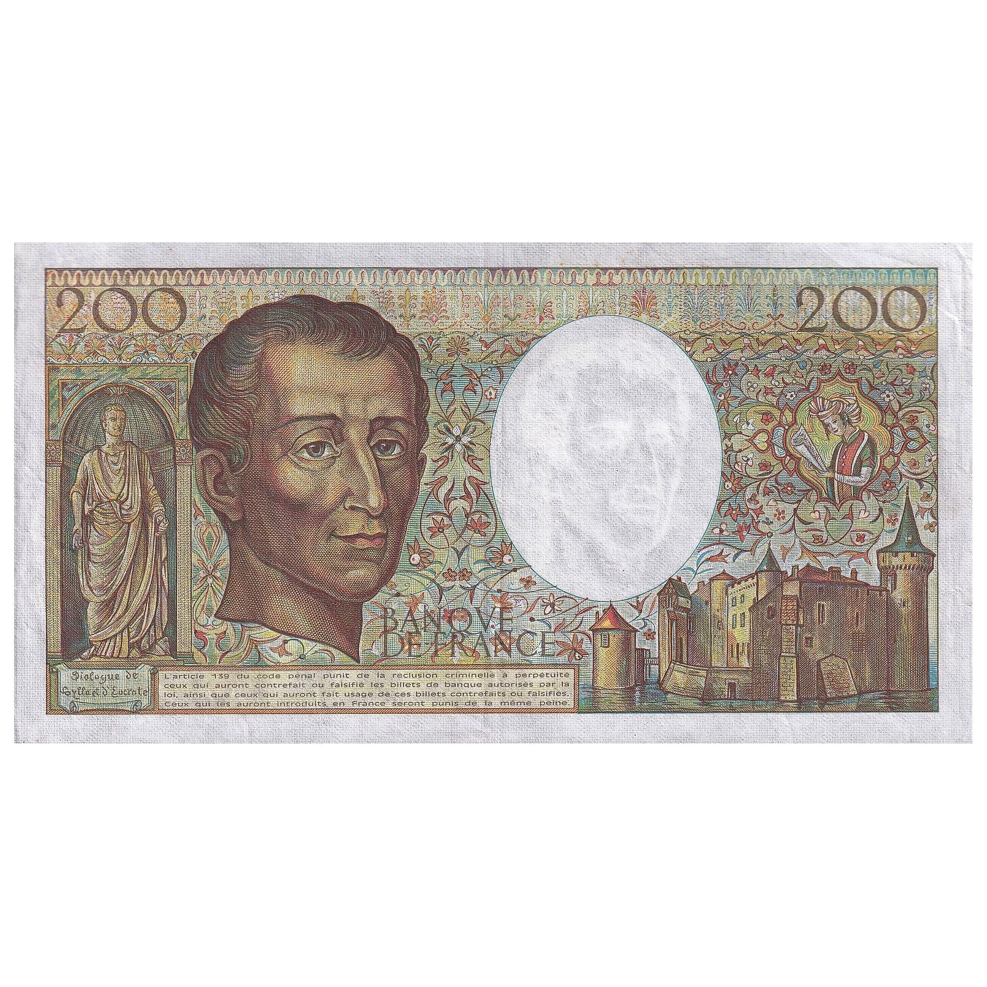France, 200 Francs, Montesquieu, 1987, N.054, AU(50-53), Fayette:70.07, KM:155b