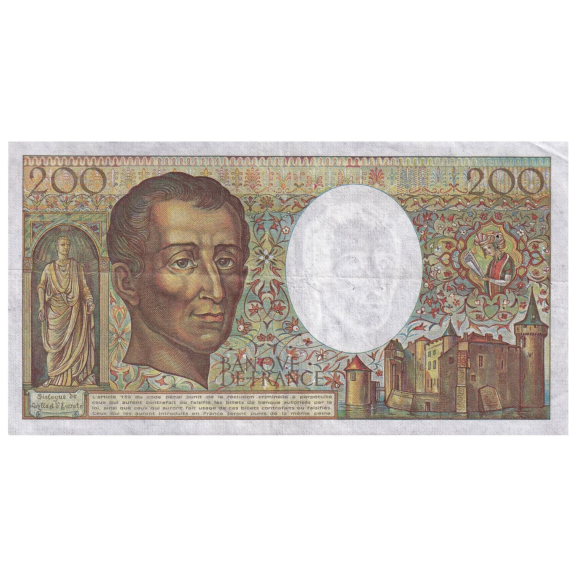 France, 200 Francs, Montesquieu, 1988, X.056, EF(40-45), Fayette:70.08, KM:155c