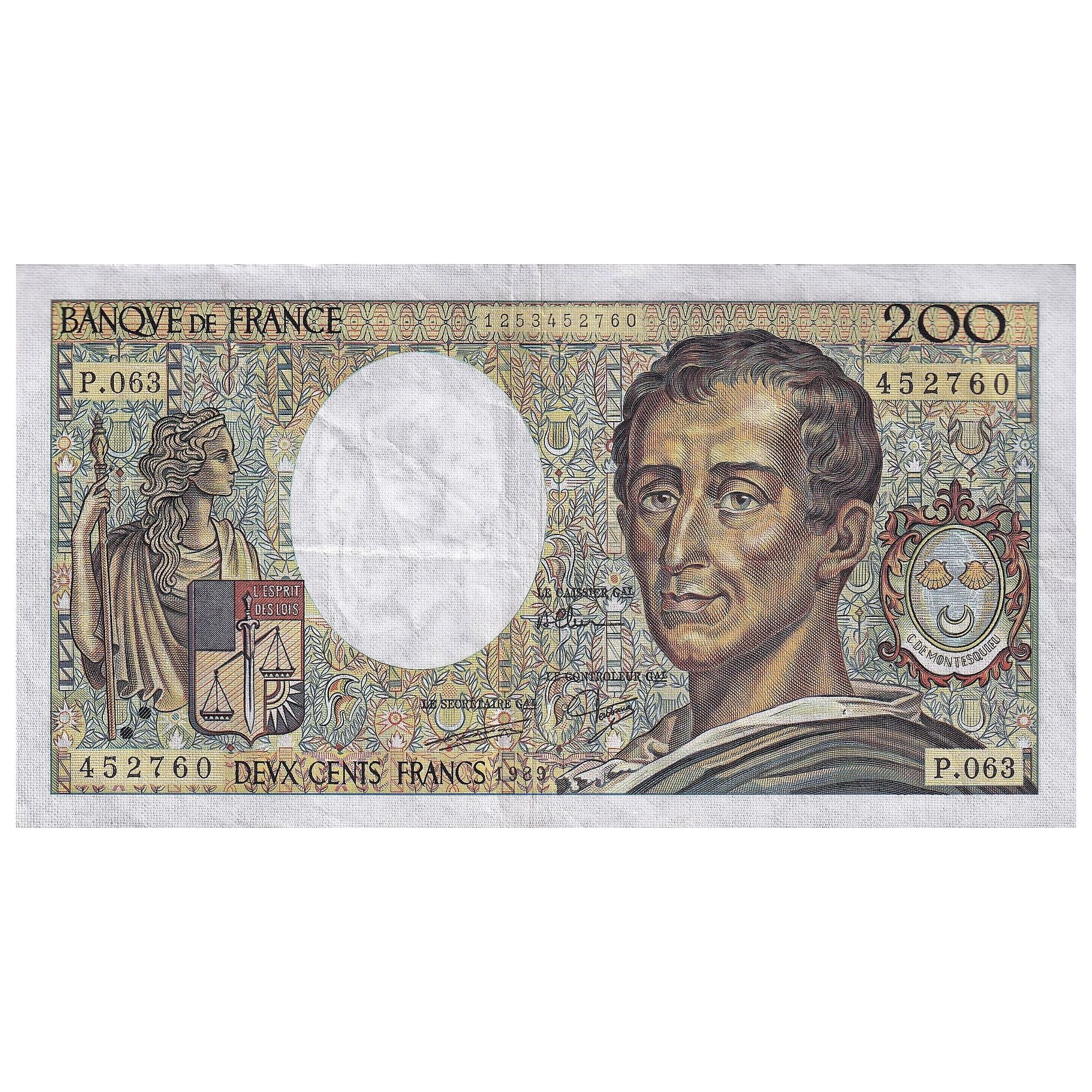 Frankreich, 200 Francs, Montesquieu, 1989, P.063, SS, Fayette:70.09, KM:155c