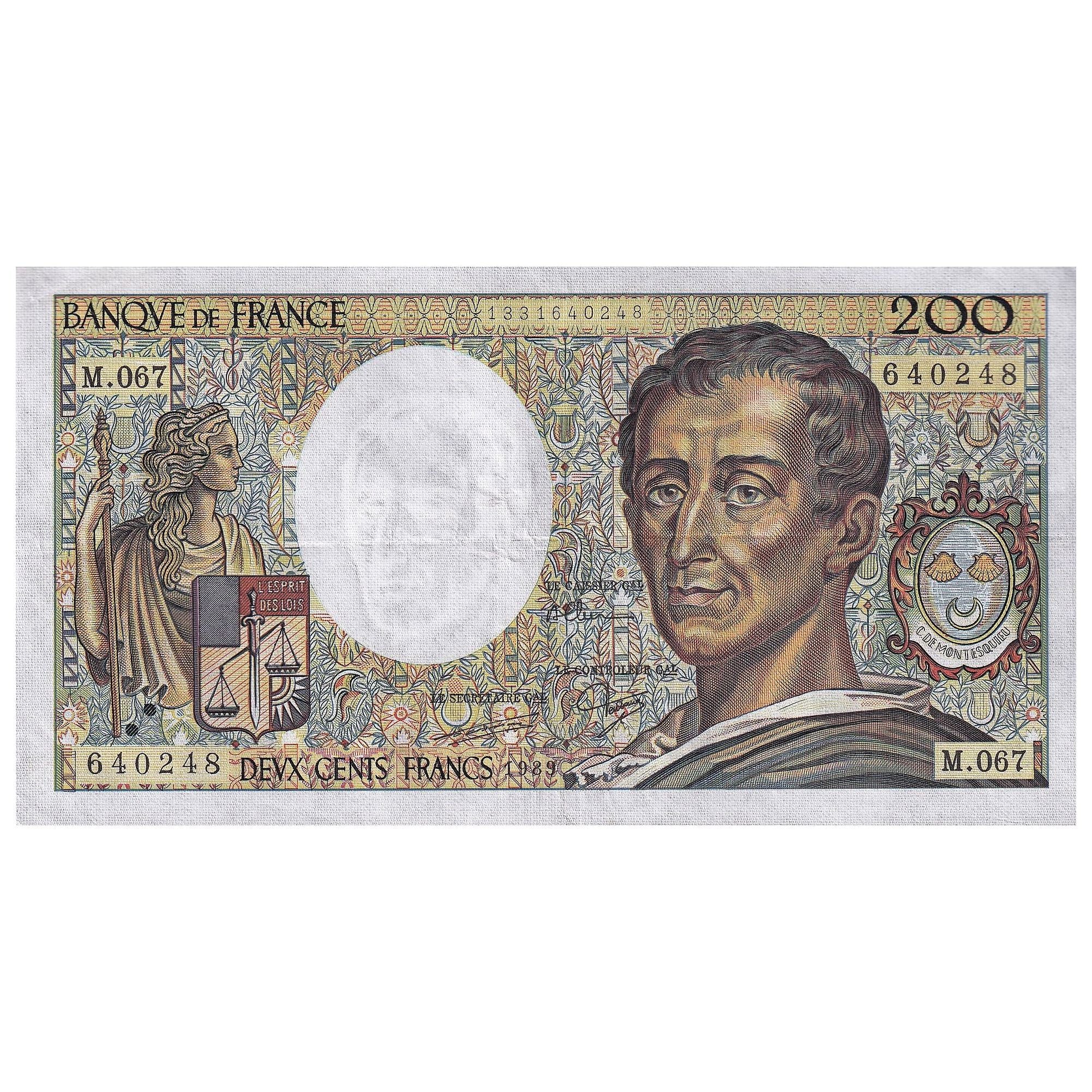 France, 200 Francs, Montesquieu, 1989, M.067, EF(40-45), Fayette:70.09, KM:155c