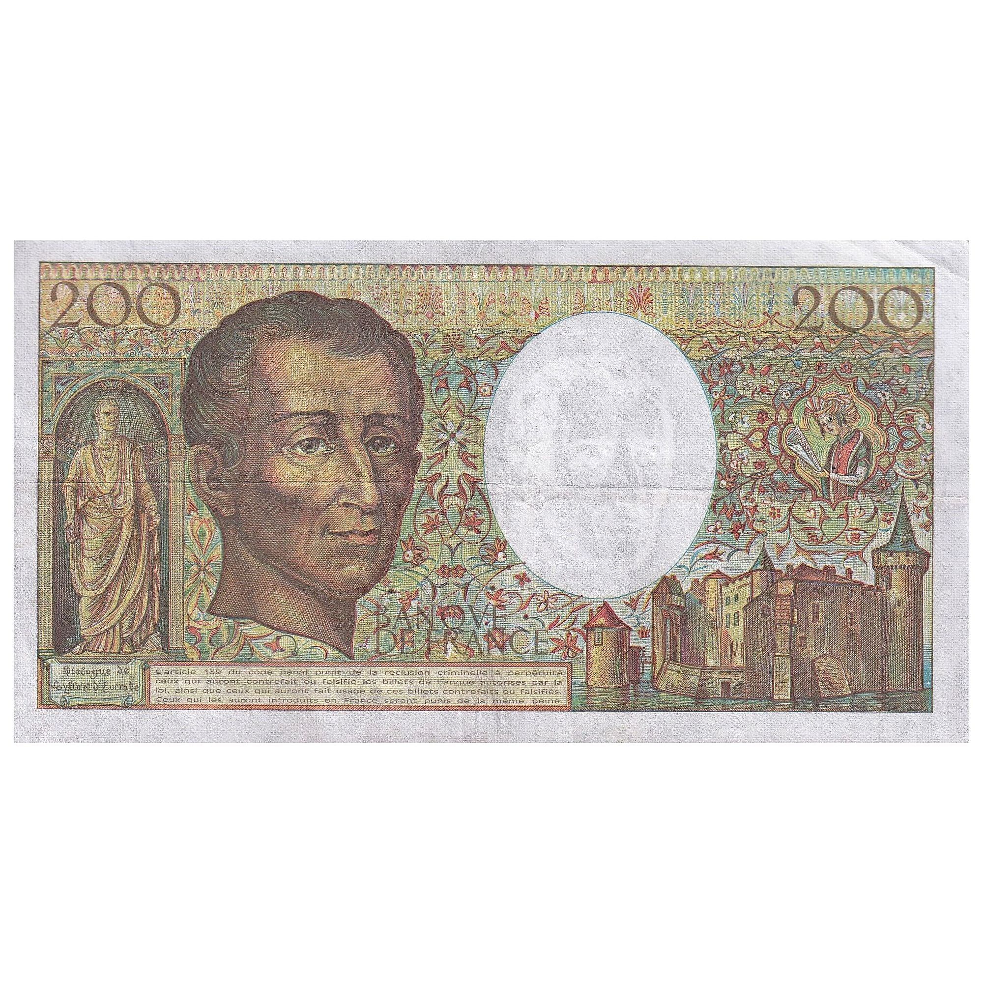 France, 200 Francs, Montesquieu, 1989, M.067, EF(40-45), Fayette:70.09, KM:155c