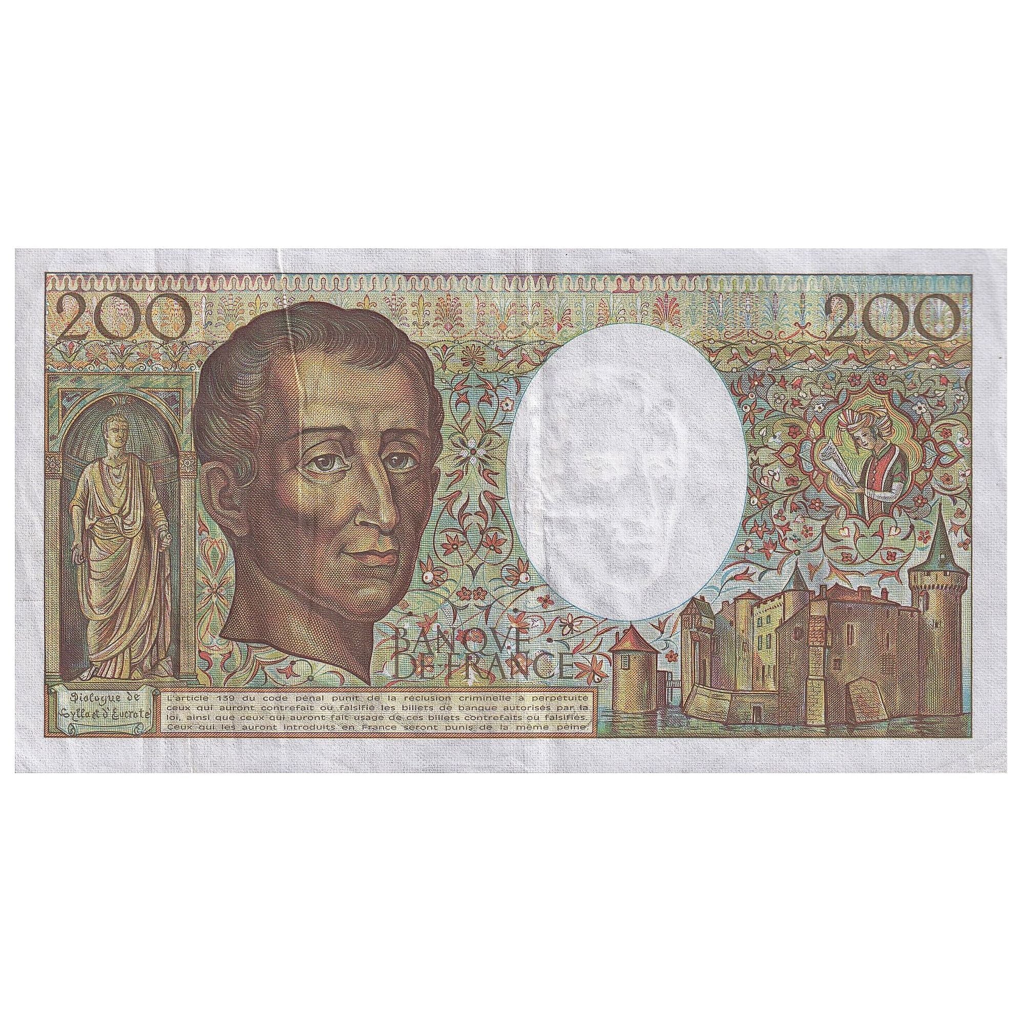 France, 200 Francs, Montesquieu, 1989, J.073, EF(40-45), Fayette:70.09, KM:155c