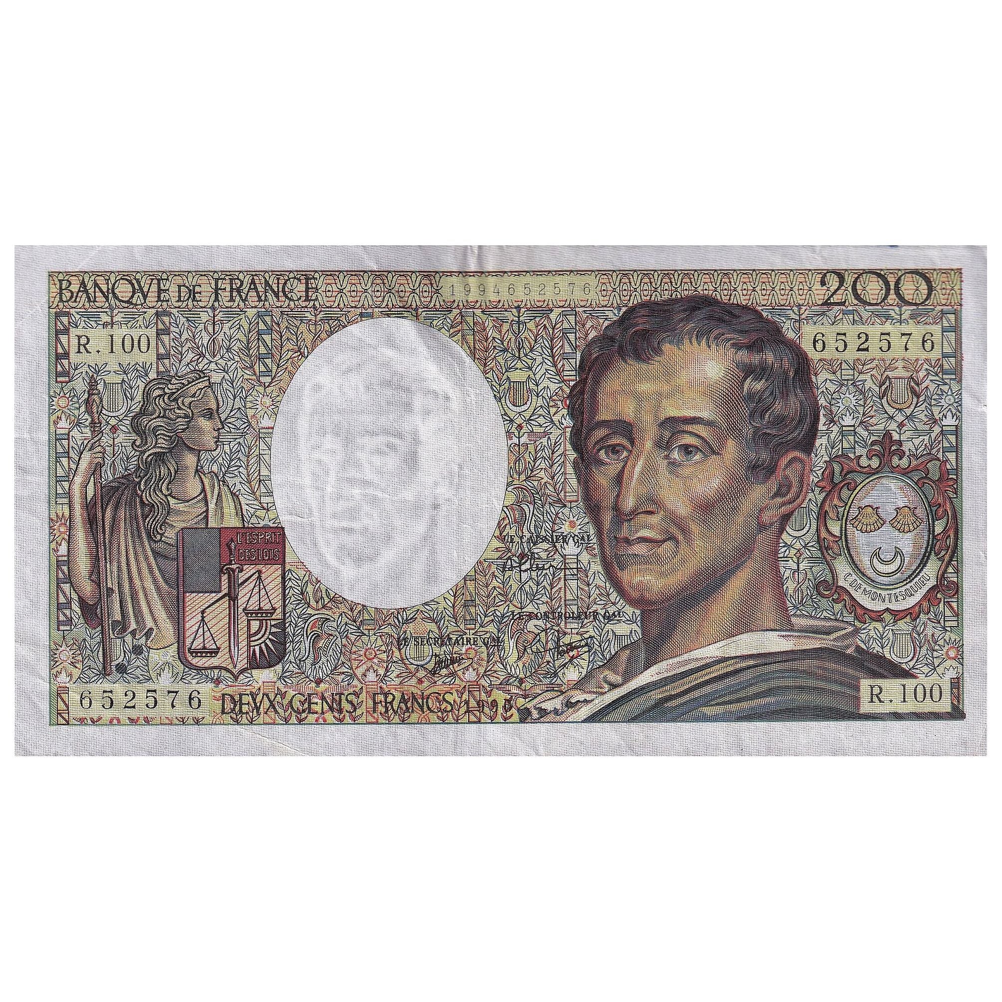 France, 200 Francs, Montesquieu, 1990, R.100, EF(40-45), Fayette:70.10b, KM:155d
