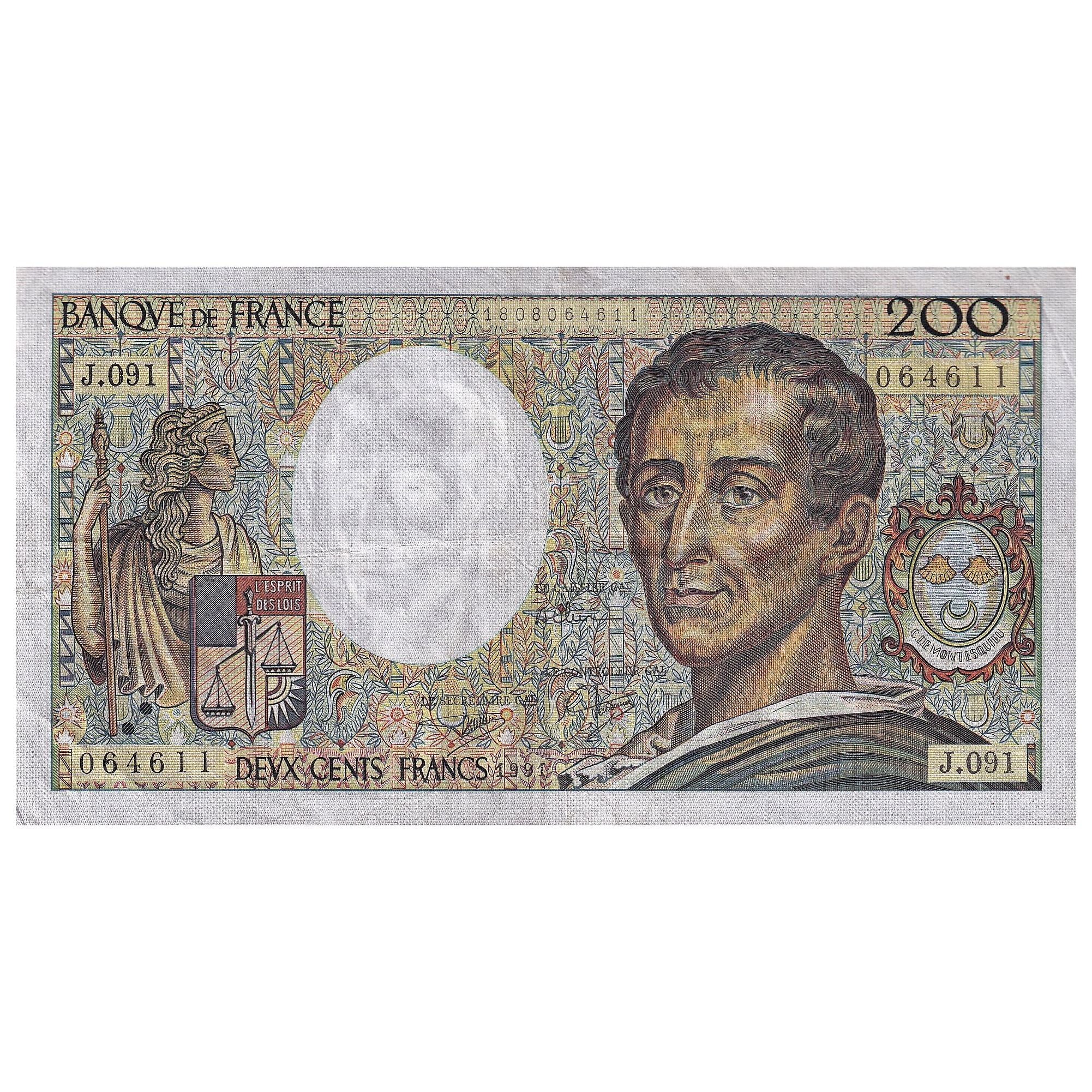 France, 200 Francs, Montesquieu, 1991, J.091, EF(40-45), Fayette:70.11, KM:155d
