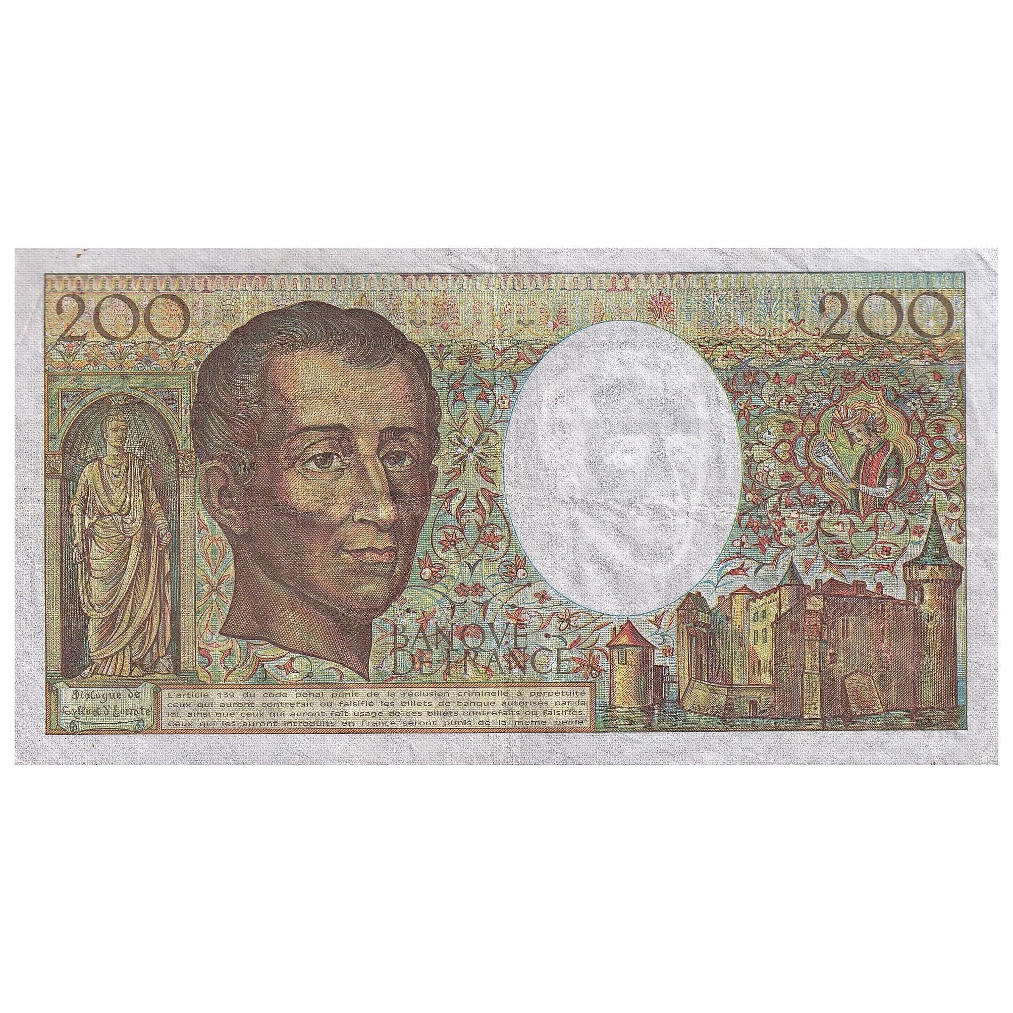 France, 200 Francs, Montesquieu, 1991, J.091, EF(40-45), Fayette:70.11, KM:155d