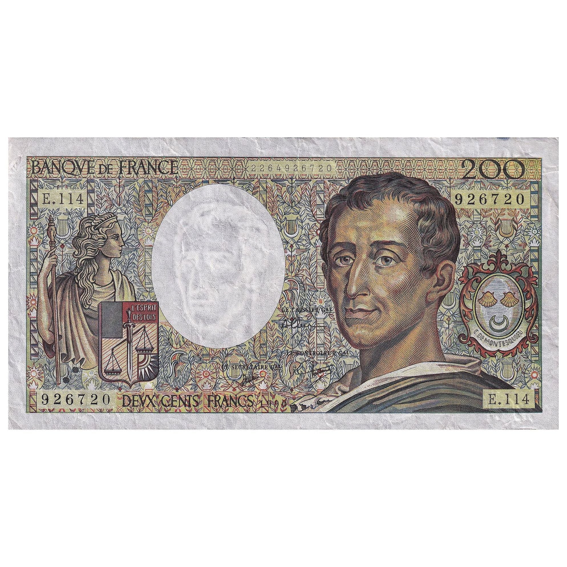 France, 200 Francs, Montesquieu, 1990, E.114, EF(40-45), Fayette:70.10c, KM:155d