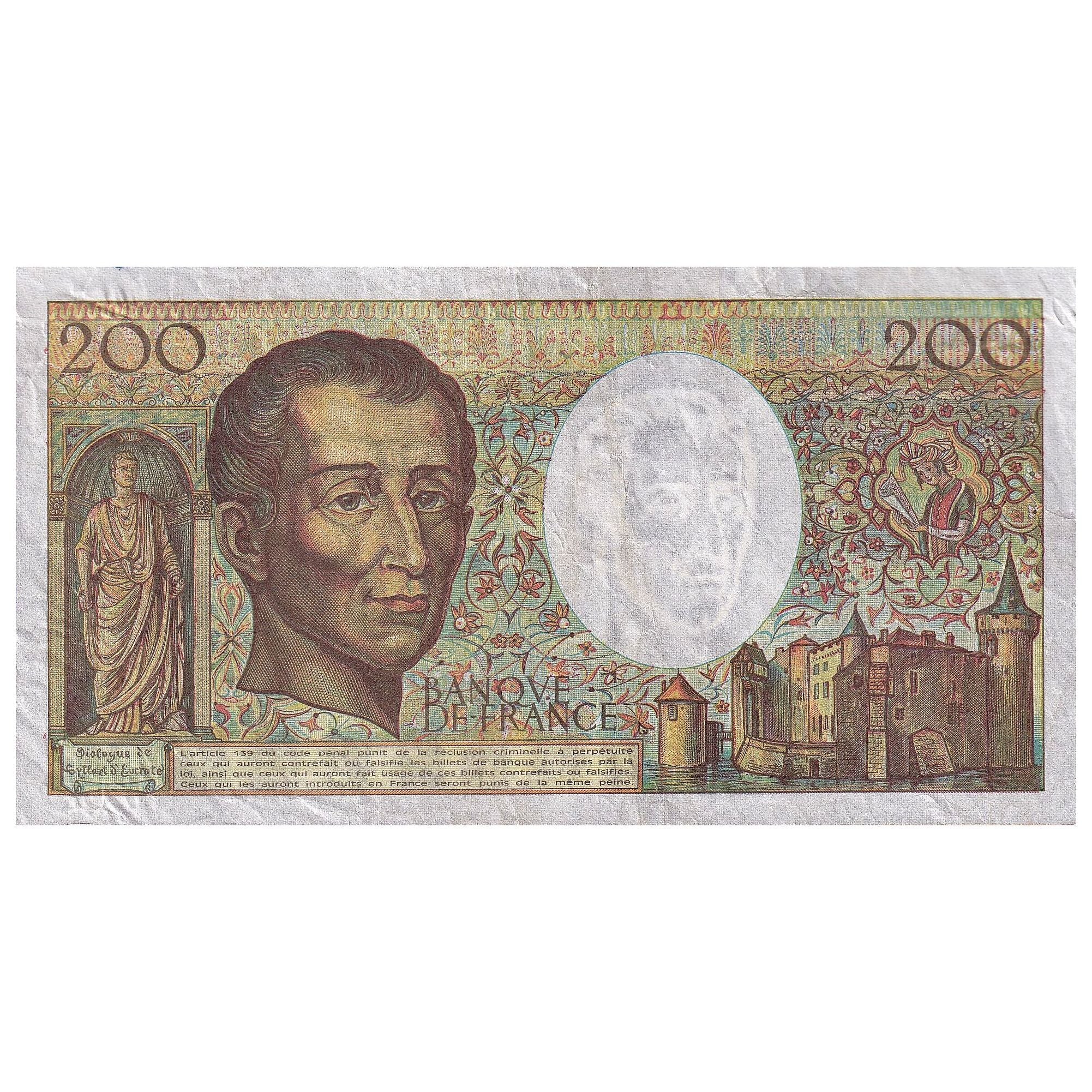 France, 200 Francs, Montesquieu, 1990, E.114, EF(40-45), Fayette:70.10c, KM:155d