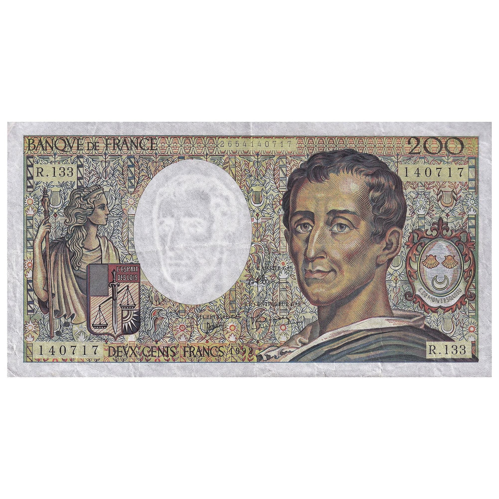 France, 200 Francs, Montesquieu, 1992, R.133, EF(40-45), Fayette:70.12c, KM:155e