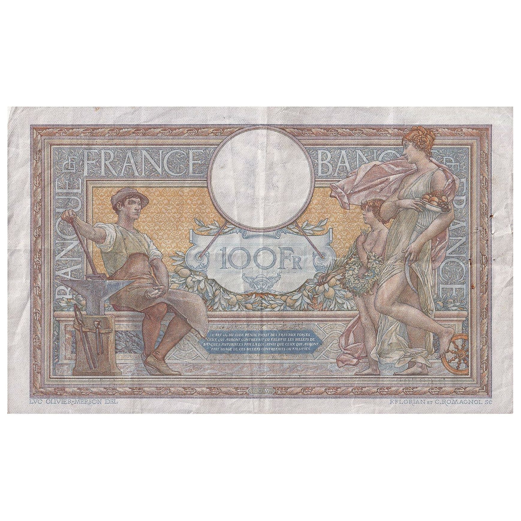 Francia, 100 Francs, Luc Olivier Merson, 1938, R.62593, BB, Fayette:25.35