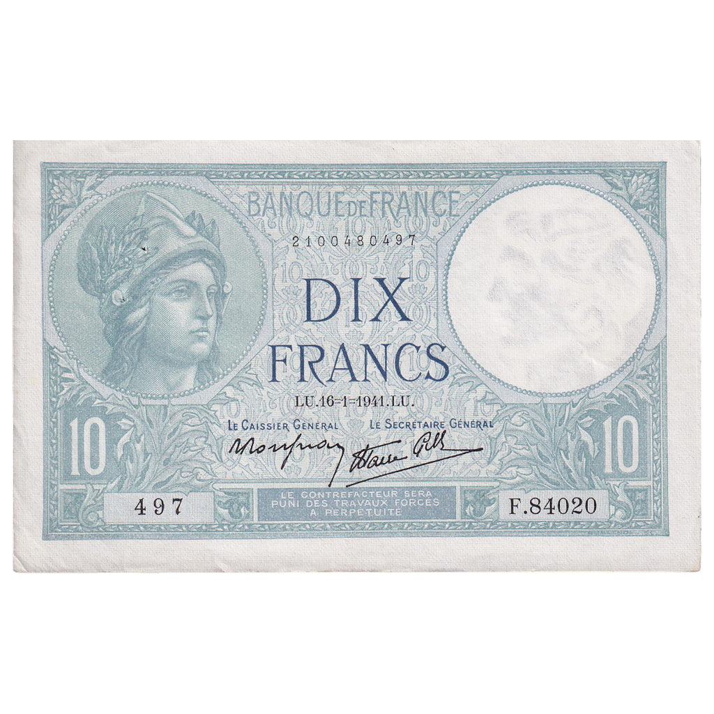 Francia, 10 Francs, Minerve, 1941, F.84020, SPL, Fayette:7.28, KM:84