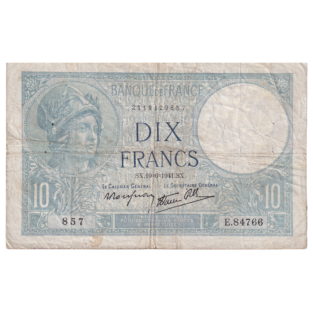 Francia, 10 Francs, Minerve, 1941, E.84766, MB, Fayette:7.29, KM:84
