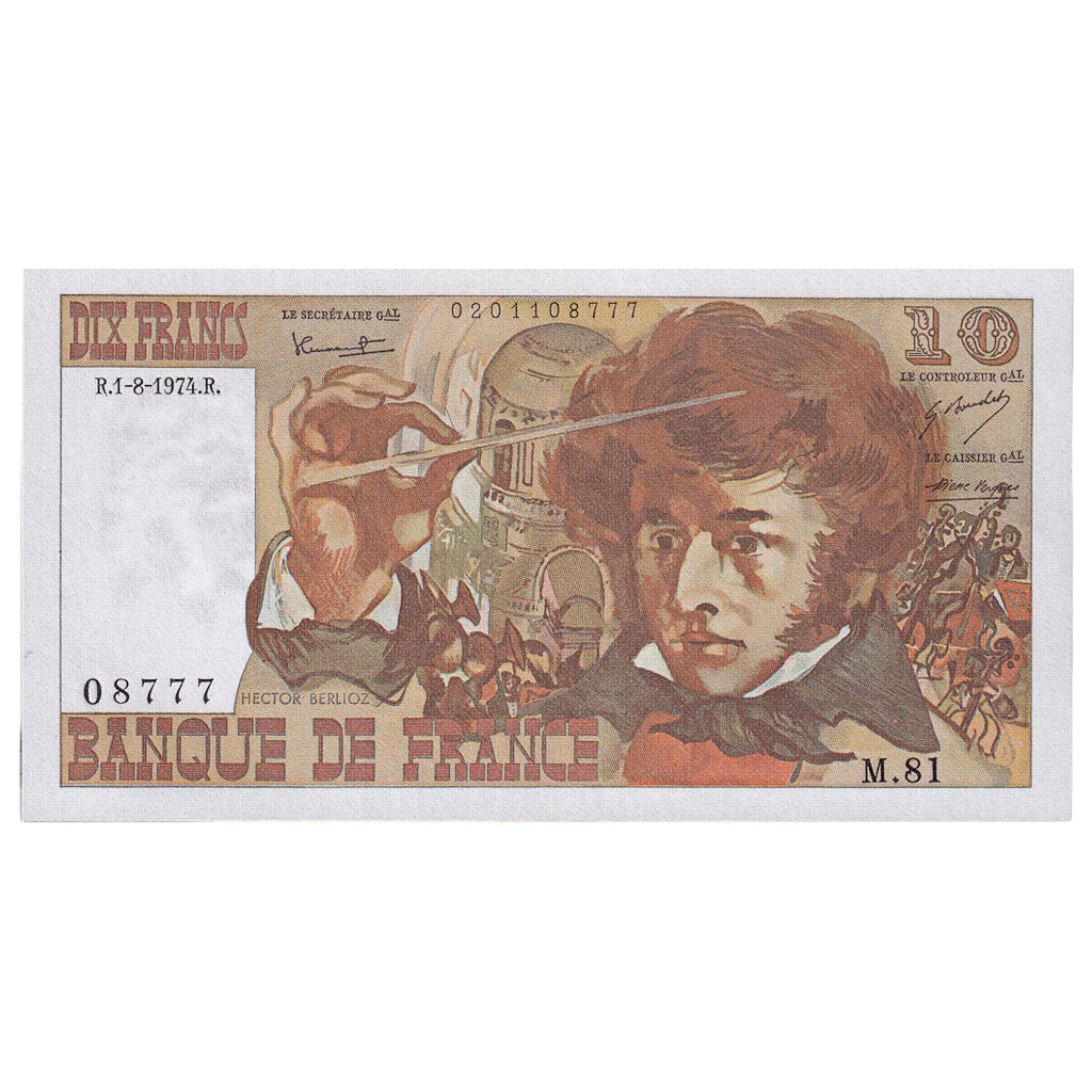 Francja, 10 Francs, Berlioz, 1974, M.81, UNC(65-70), Fayette:63.6, KM:150a