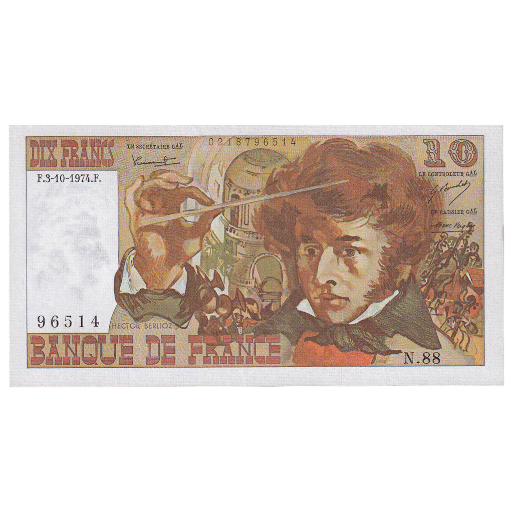 Francia, 10 Francs, Berlioz, 1974, N.88, UNC, Fayette:63.7a, KM:150a