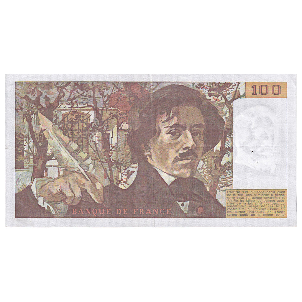 France, 100 Francs, Delacroix, 1979, O.14, VF(30-35), Fayette:69.02C, KM:154a