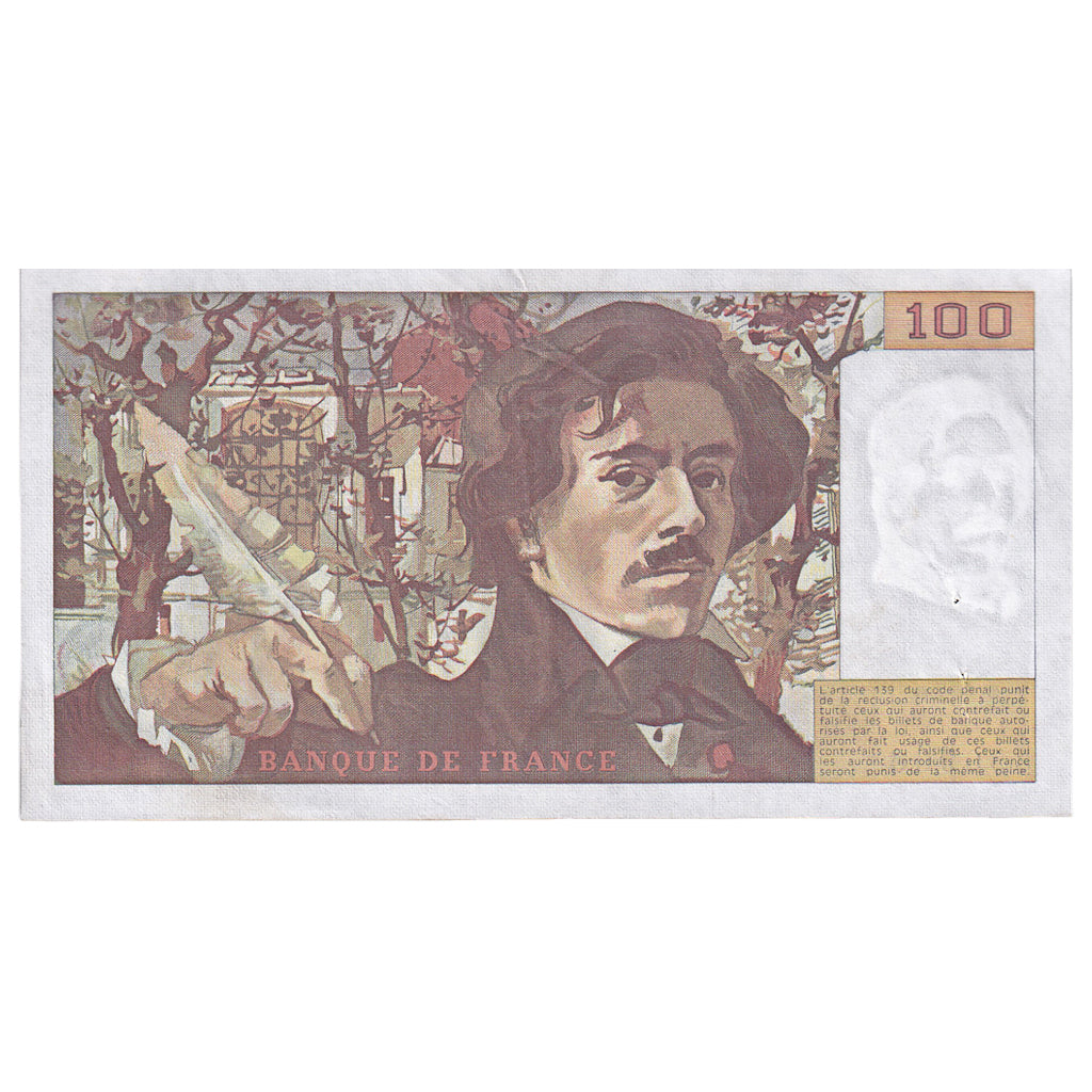 France, 100 Francs, Delacroix, 1979, X.14, EF(40-45), Fayette:69.02C, KM:154a