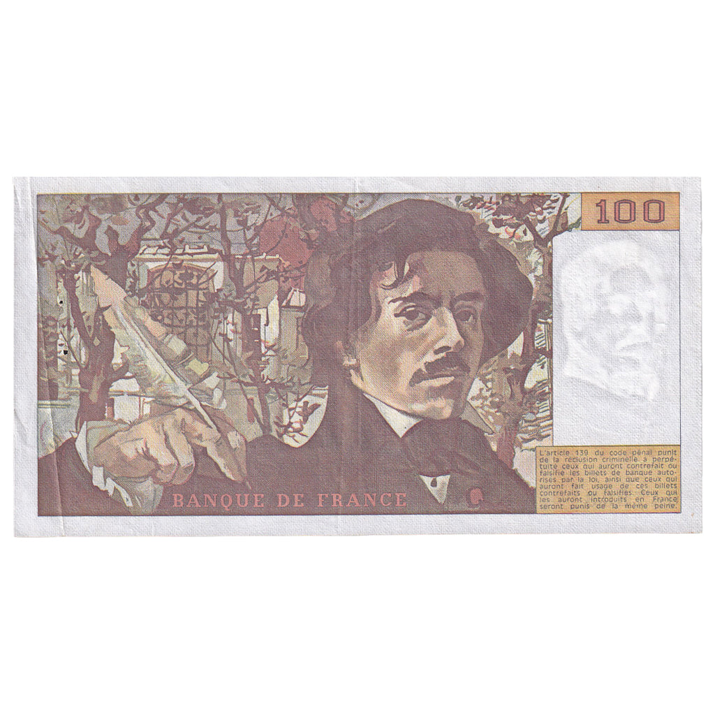 France, 100 Francs, Delacroix, 1979, O.18, EF(40-45), Fayette:69.02C, KM:154a