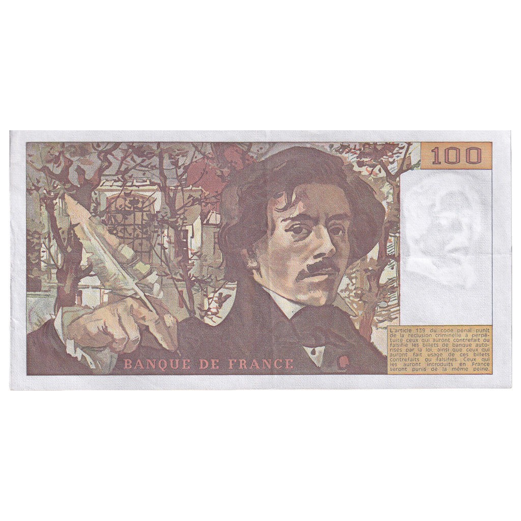 France, 100 Francs, Delacroix, 1979, B.20, EF(40-45), Fayette:69.03, KM:154b