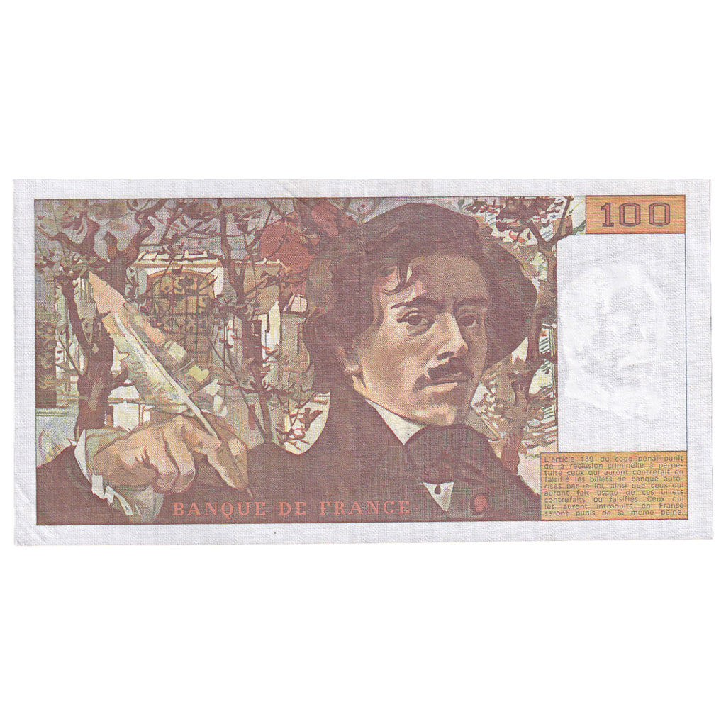 France, 100 Francs, Delacroix, 1980, C.27, AU(55-58), Fayette:69.04a, KM:154b