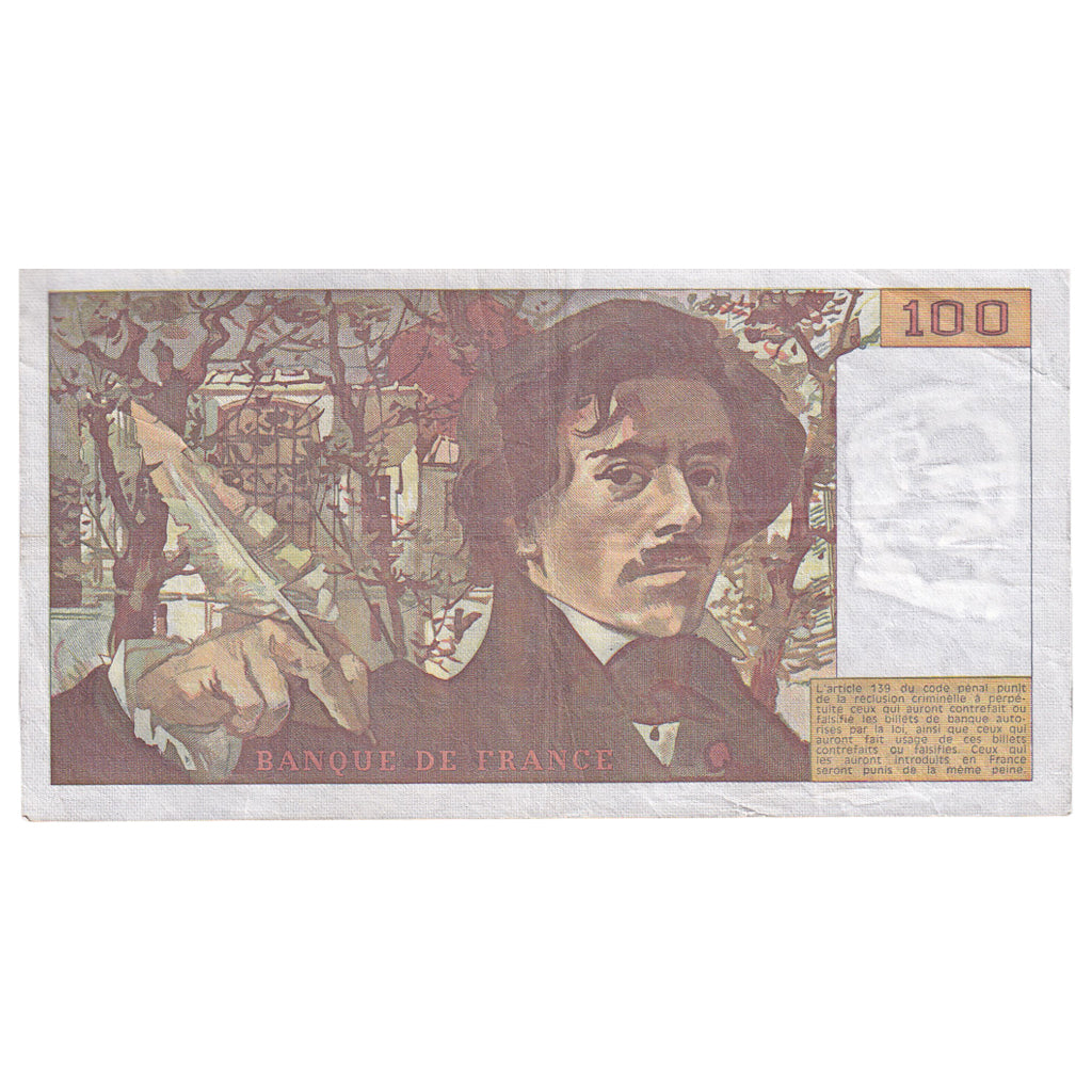 France, 100 Francs, Delacroix, 1981, O.46, EF(40-45), Fayette:69.5, KM:154b